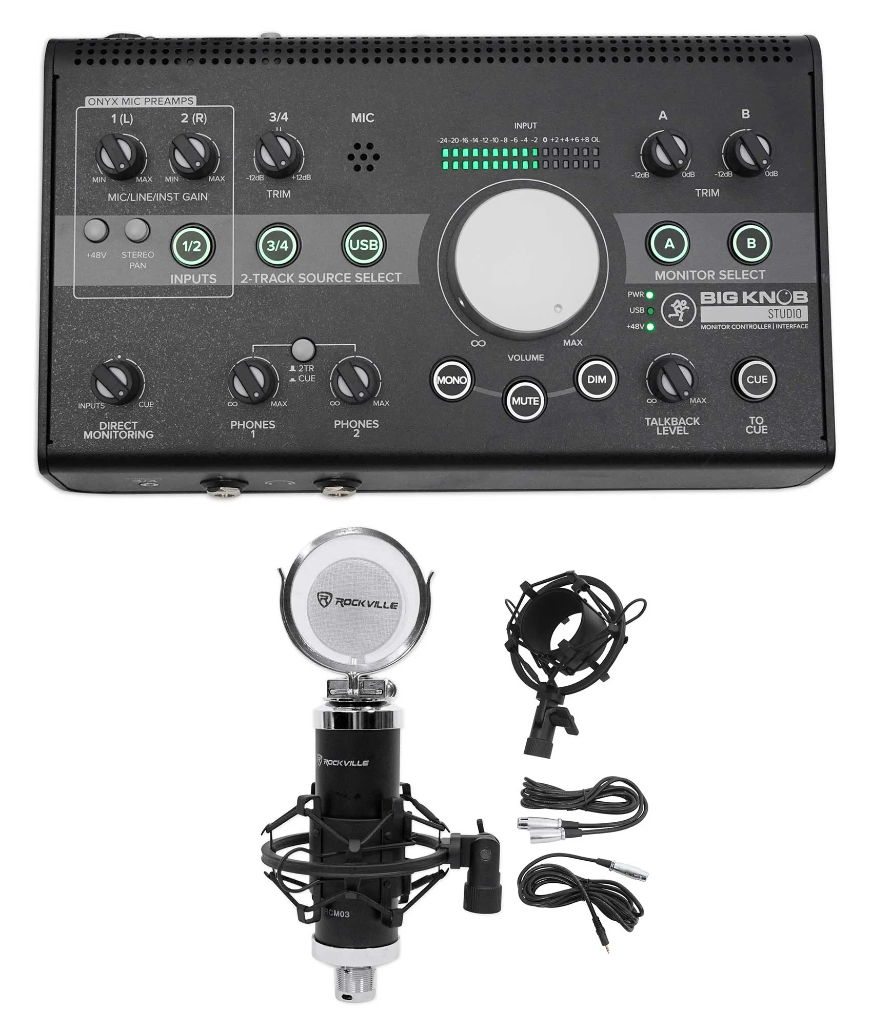 New Mackie Big Knob Studio 3x2 Monitor Controller 96kHz USB I/O+Condenser Mic