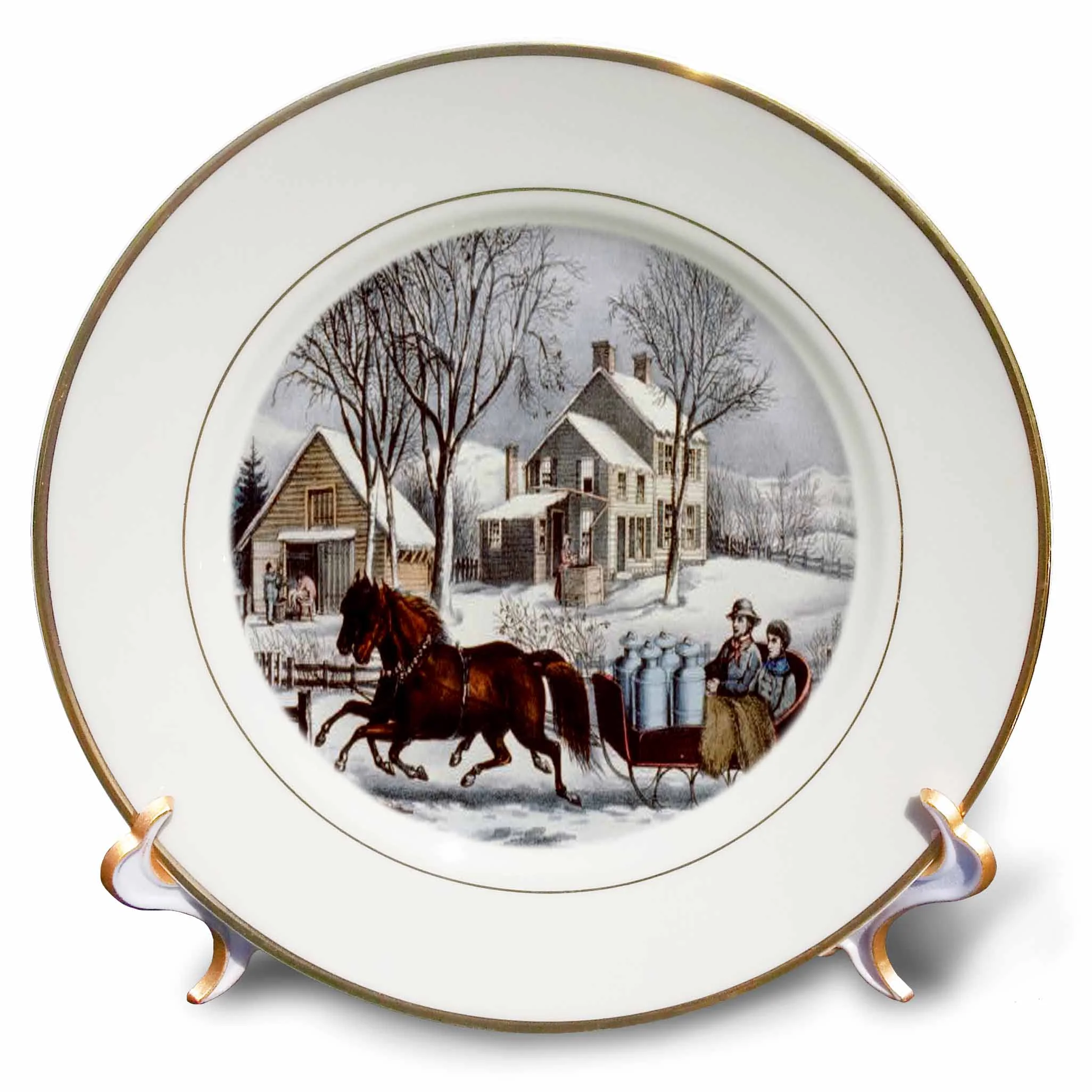 Vintage Currier and Ives Horse Drawn Sleigh Winter  8 inch Porcelain Plate cp-285083-1