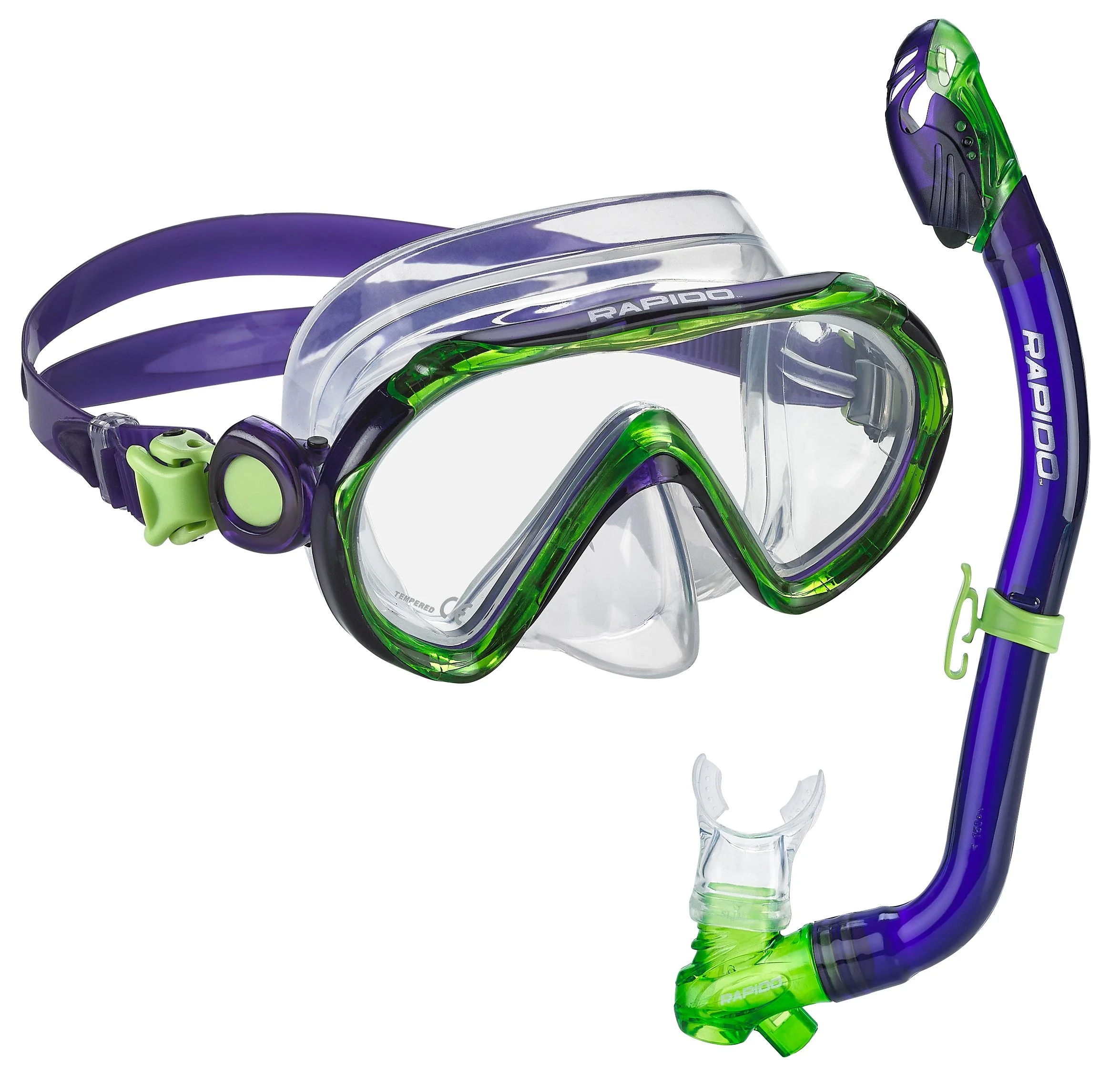 Rapido Boutique Collection Sea Breeze Junior Wide View Anti-Leak Anti-Fog Kids Snorkel Mask Set Combo Kit - Silicone Mask and Dry Snorkel Set for Youth and Junior Snorkeling and Swim Gear