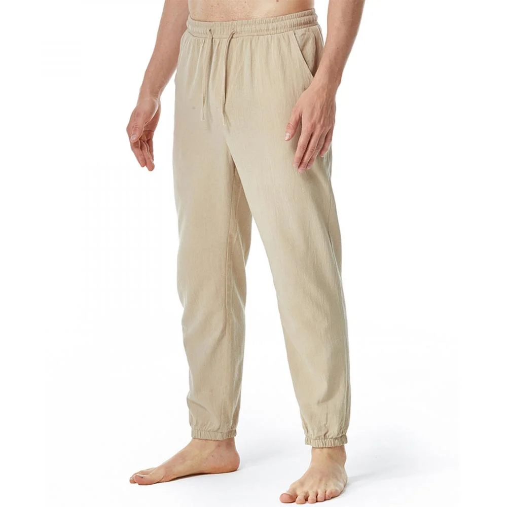 Guzom Mens Chinos Pants- Casual Drawstring Elasticated Waist Relaxed Fit Joggers Pants Khaki