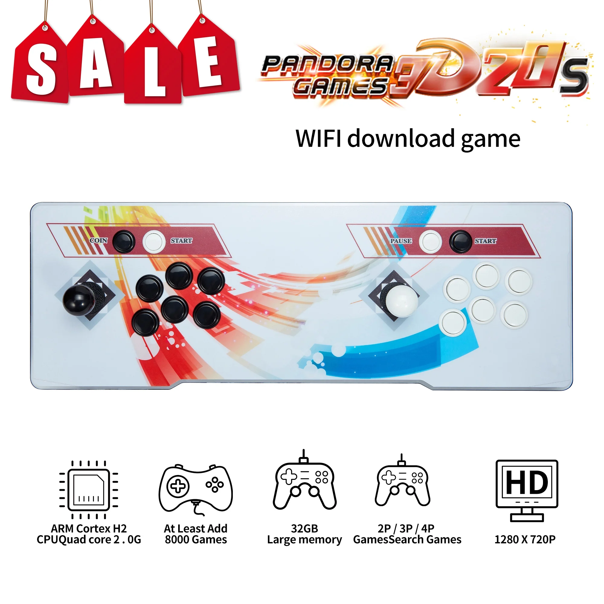 SHCKE 8000 Games in 1 Pandora's Box Classic Arcade Game Console for TV & Projector & PC - Multiplayer Retro Game Machine Support 3D Games 1280X720 Full HD Search/Hide/Pause Games Favorite List