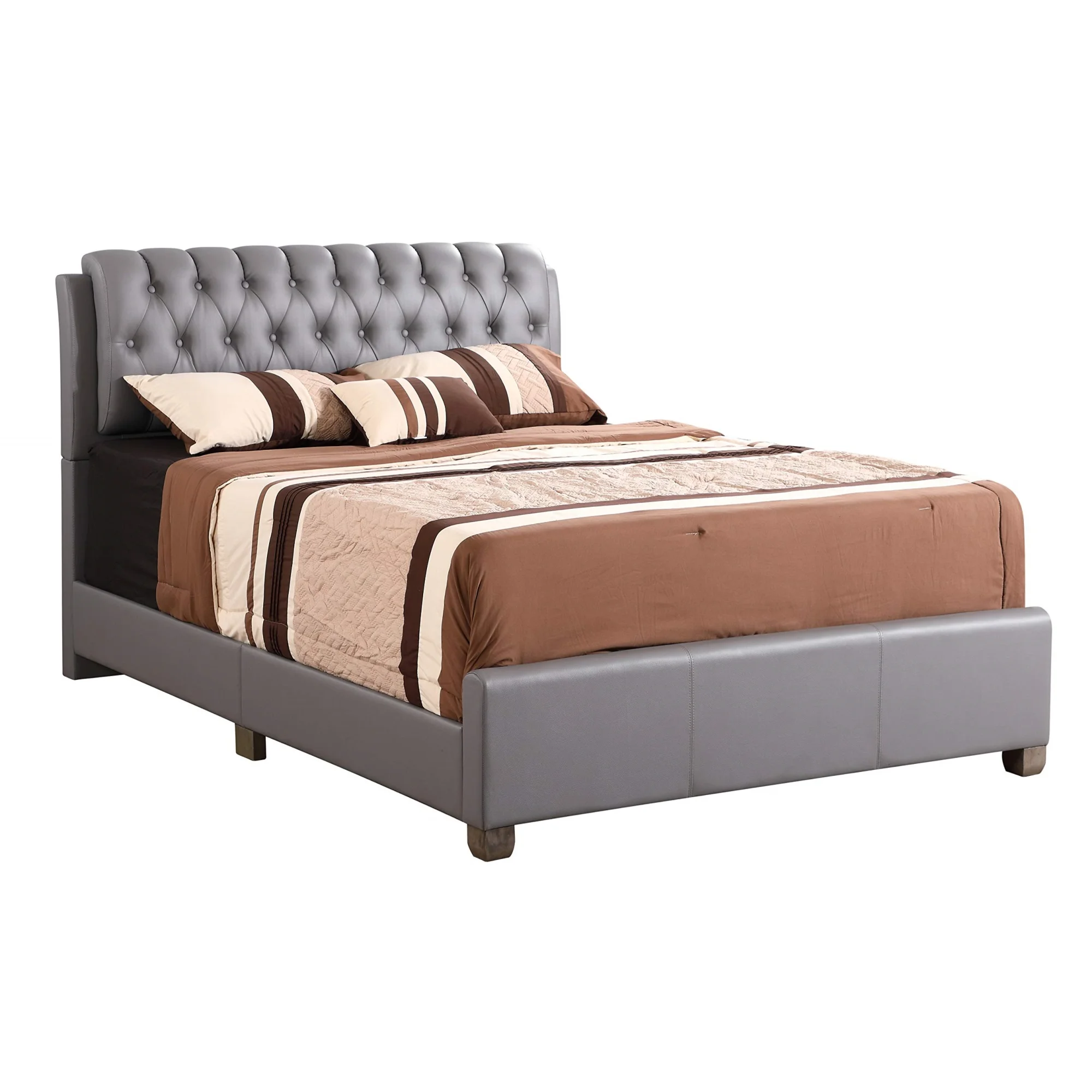 Glory Furniture Marilla Faux Leather Upholstered Queen Bed in Light Gray