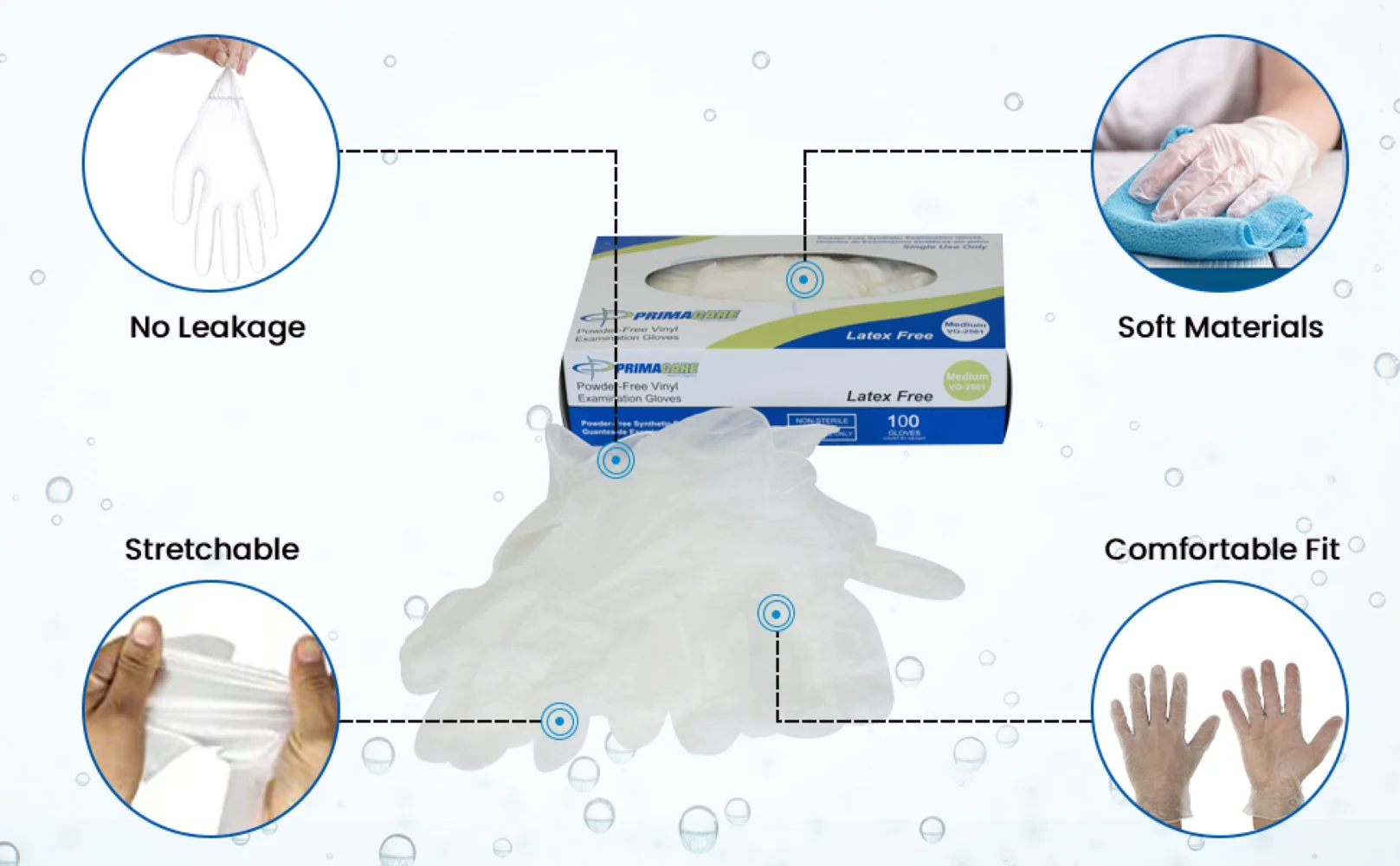 Primacare VG-2505WM Case Of 1000 Pieces Medical Vinyl Examination Gloves Disposable, Latex and Powder Free, 5 Packs Medium and 5 Packs Large Gloves