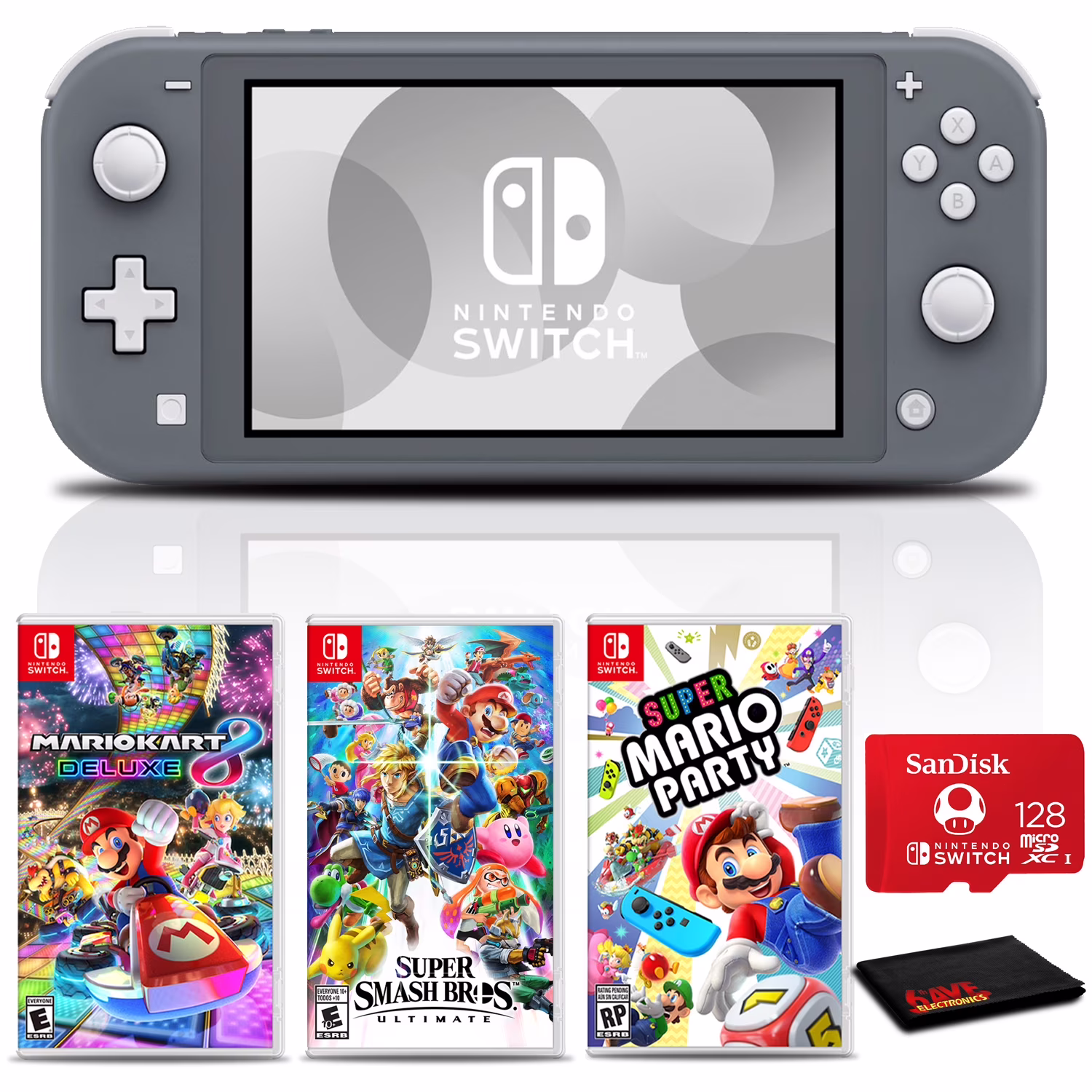 Nintendo Switch Lite Console (Gray) with 128GB microSD and 3 Pack Games