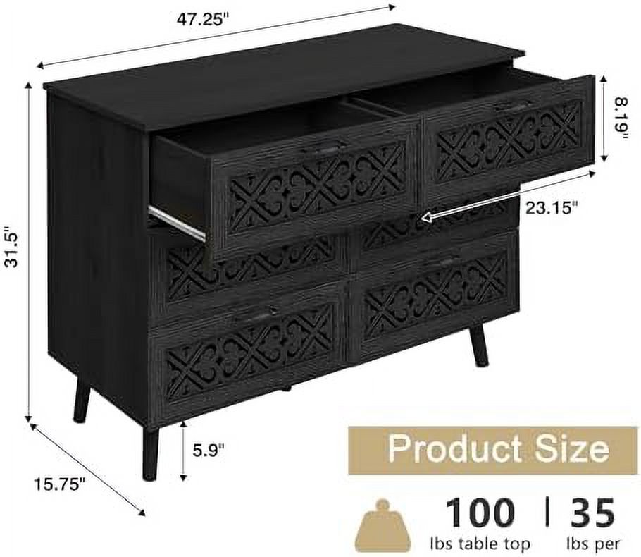 6 Drawer Double Dresser with Hollow Carving Decoration   Chest of Drawers with Metal Handles  Accent Wood  Cabinet for Bedroom  Living Room and Kitchen (Green)