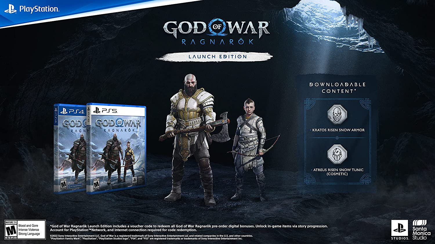 Sony Playstation 5 Disc with God of War Ragnarök Launch Edition, Extra Controller and Battery Pack Bundle - Glacier White