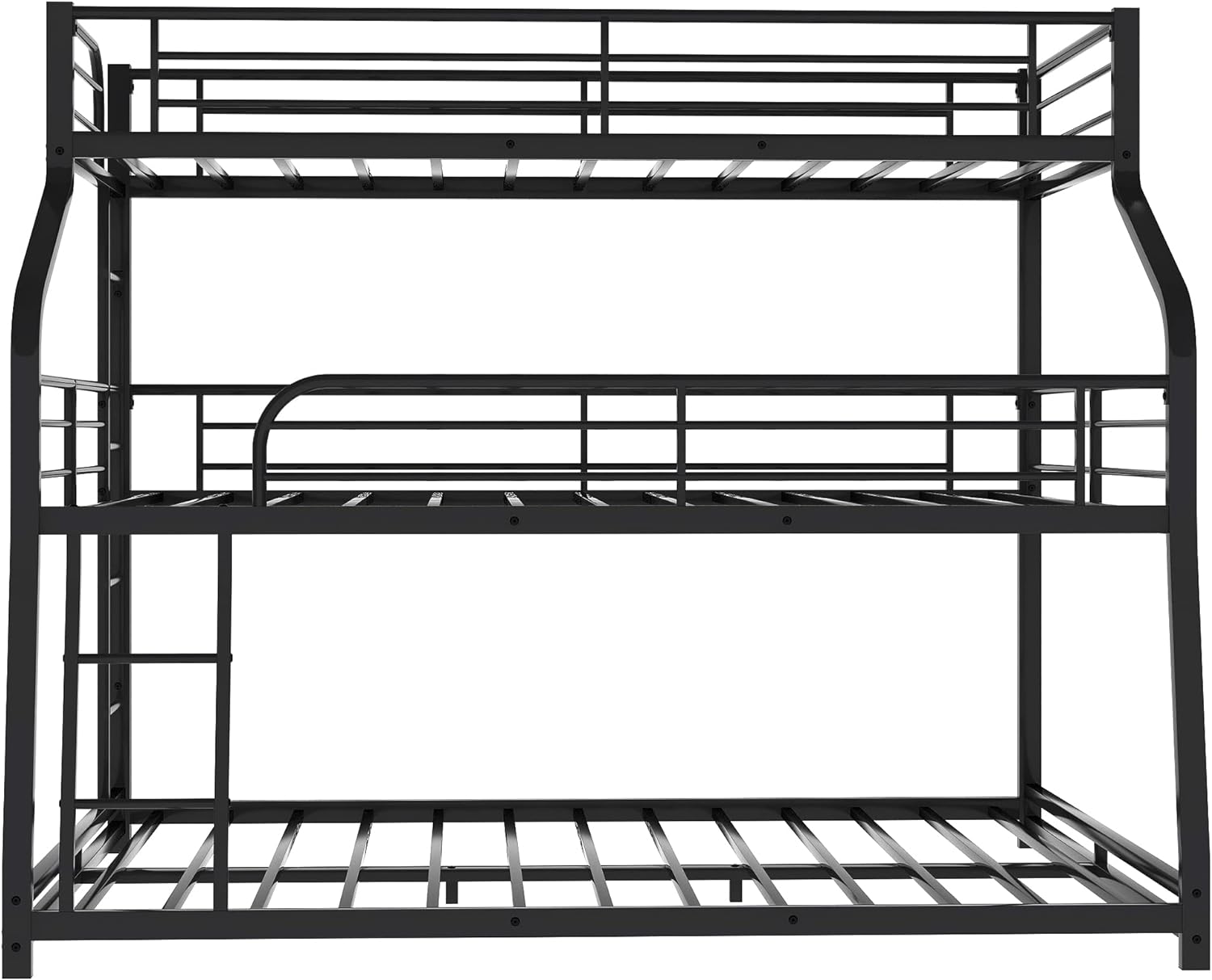 Triple Bunk Bed, Space-Saving 3-In-1 Metal Triple Bunk Beds With Two Built-In Ladders And Full-Length Guardrails, Black