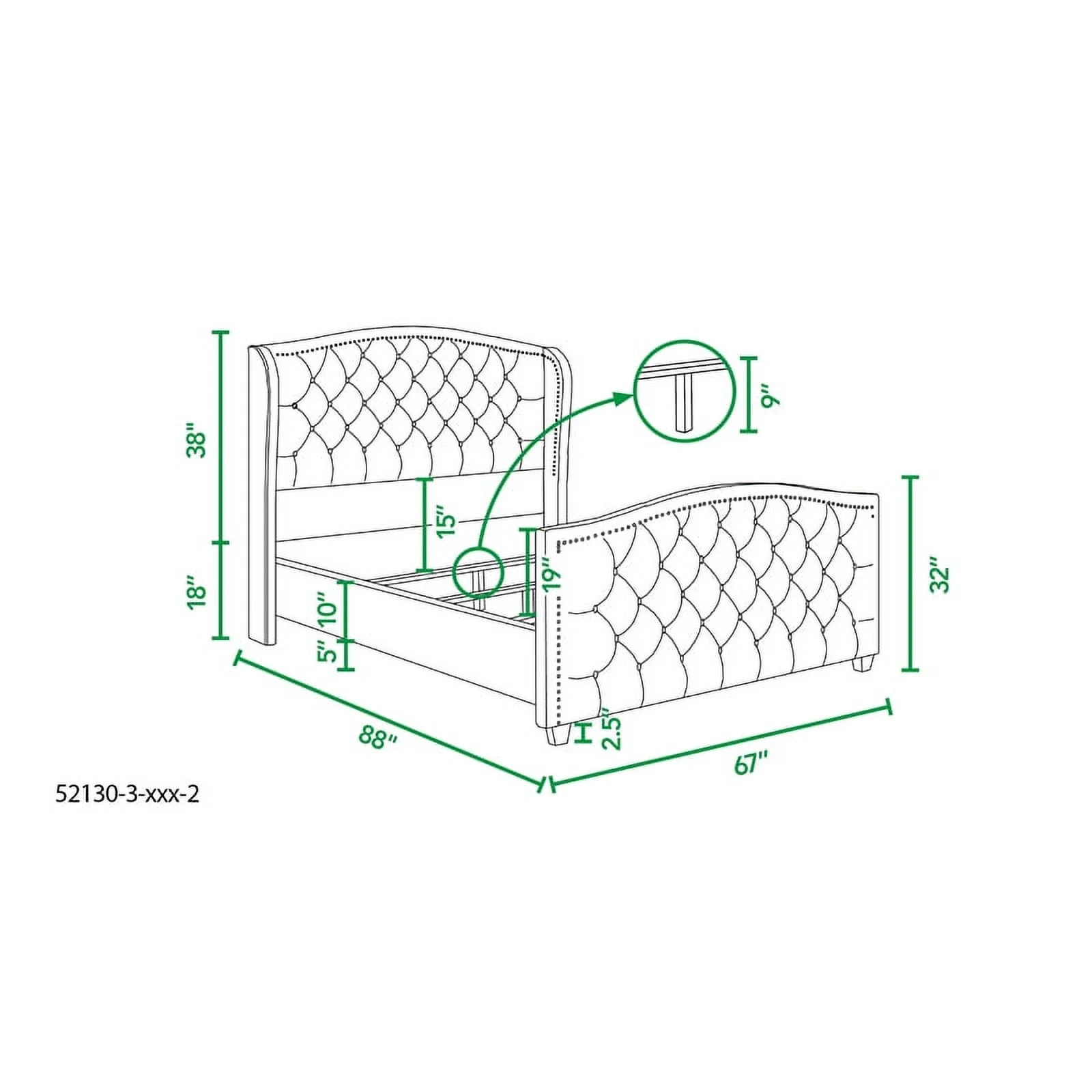 Maklaine Modern Hardwood Tufted Wingback Queen Bed in Navy Blue