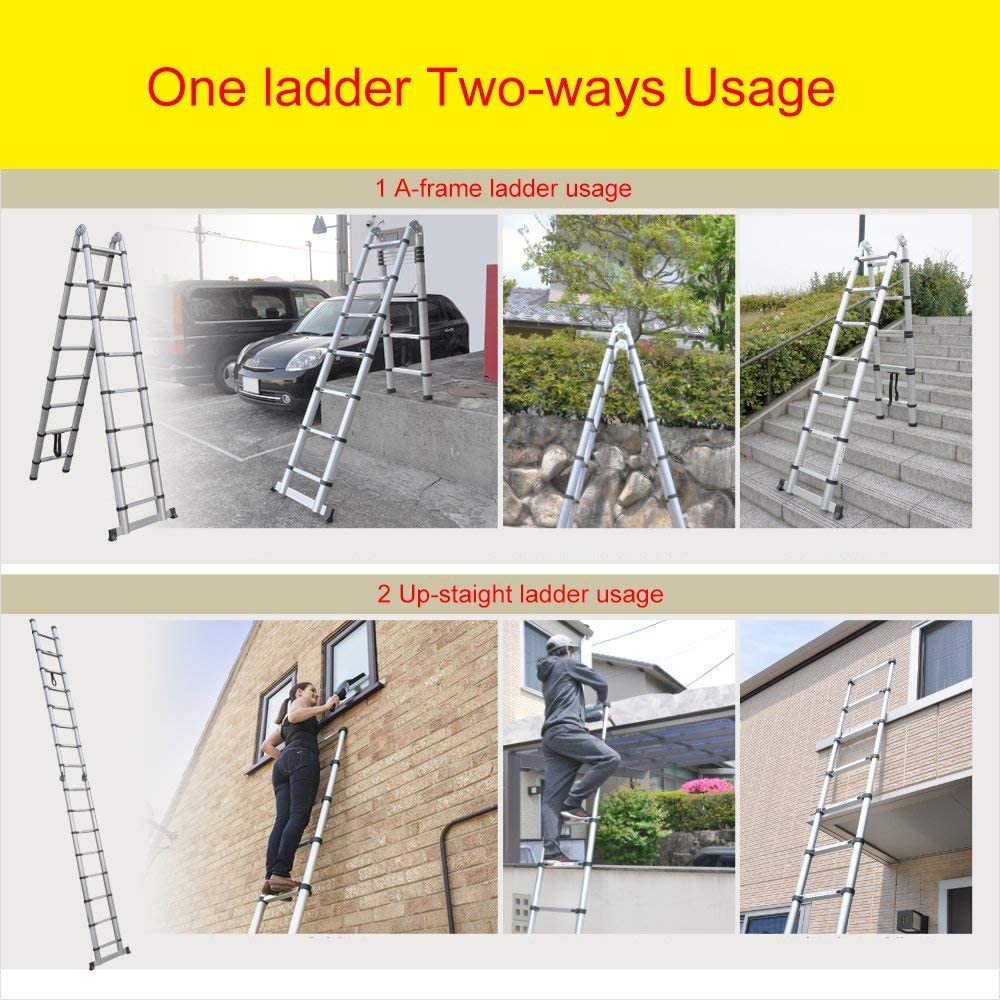 12.5FT/3.8M Aluminum Telescoping Extension Ladder Portable Multi-Purpose Folding A-Frame Ladder with Hinges(12.5ft in Straight line and 6.25ft in A-Frame)