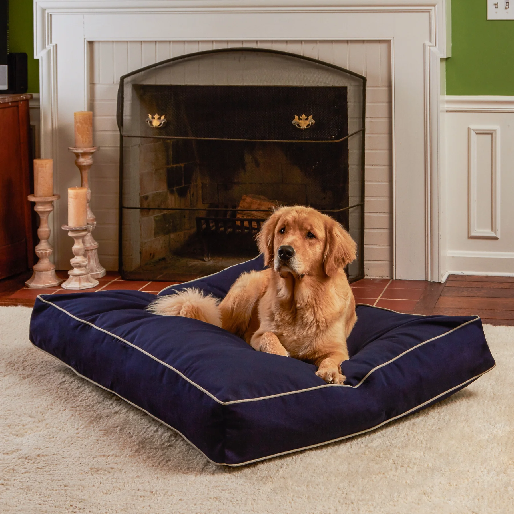 Happy Hounds Casey Indoor/Outdoor Pillow Style Dog Bed, Navy, Large (48 x 36 in.)