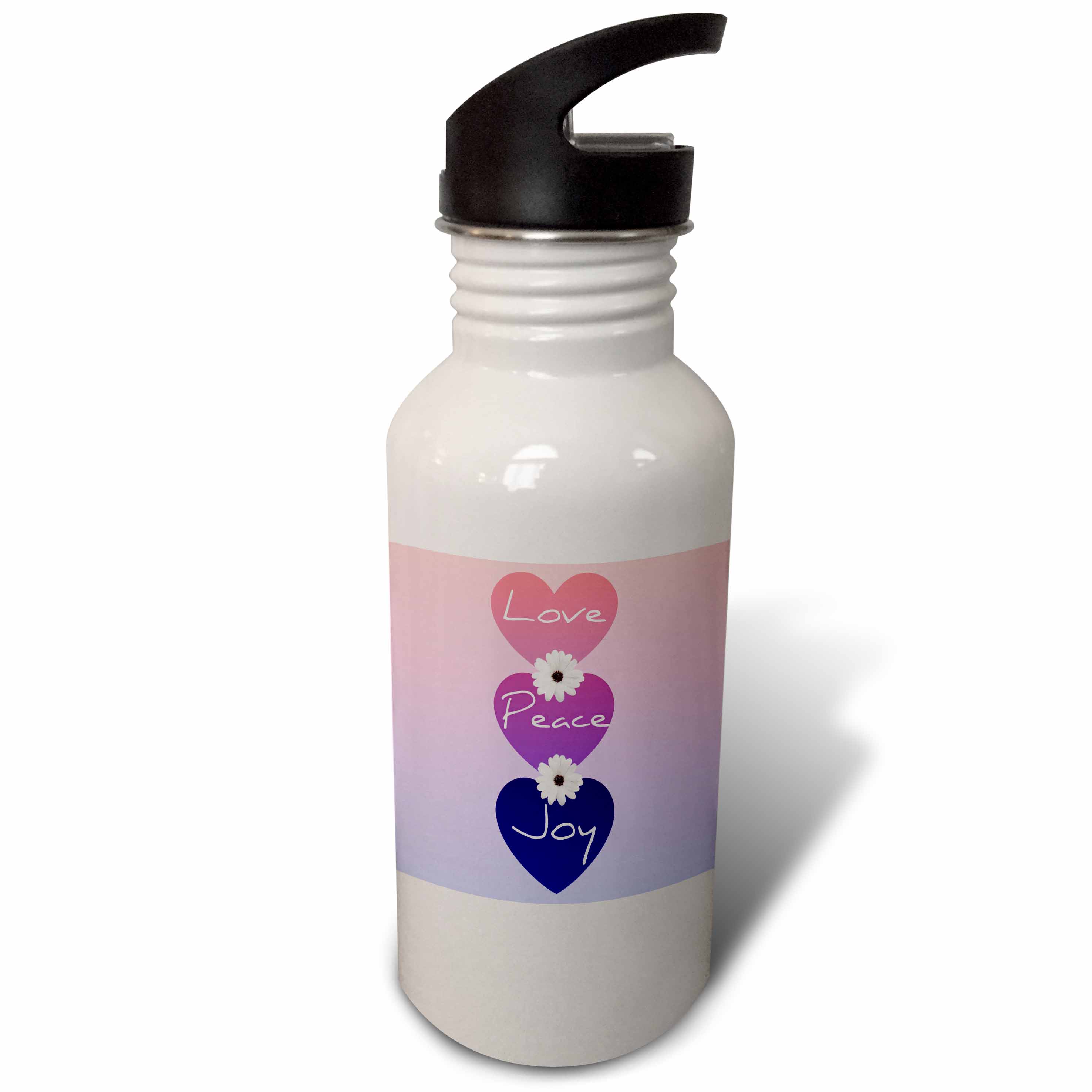 Peace, Love, Joy Hearts with Flowers- Inspirational Art 21 oz Sports Water Bottle wb-40161-1