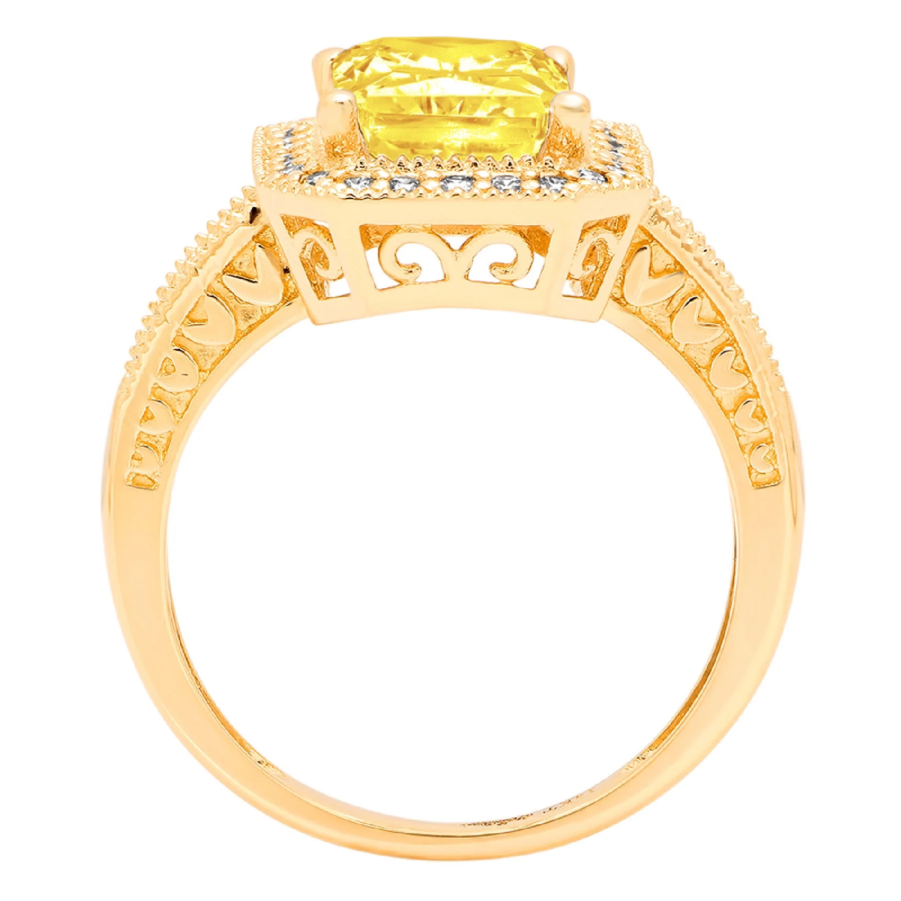 2.9 ct Brilliant Emerald Cut Clear Simulated Diamond 18K Yellow Gold Halo Solitaire with Accents Ring SZ 6.75