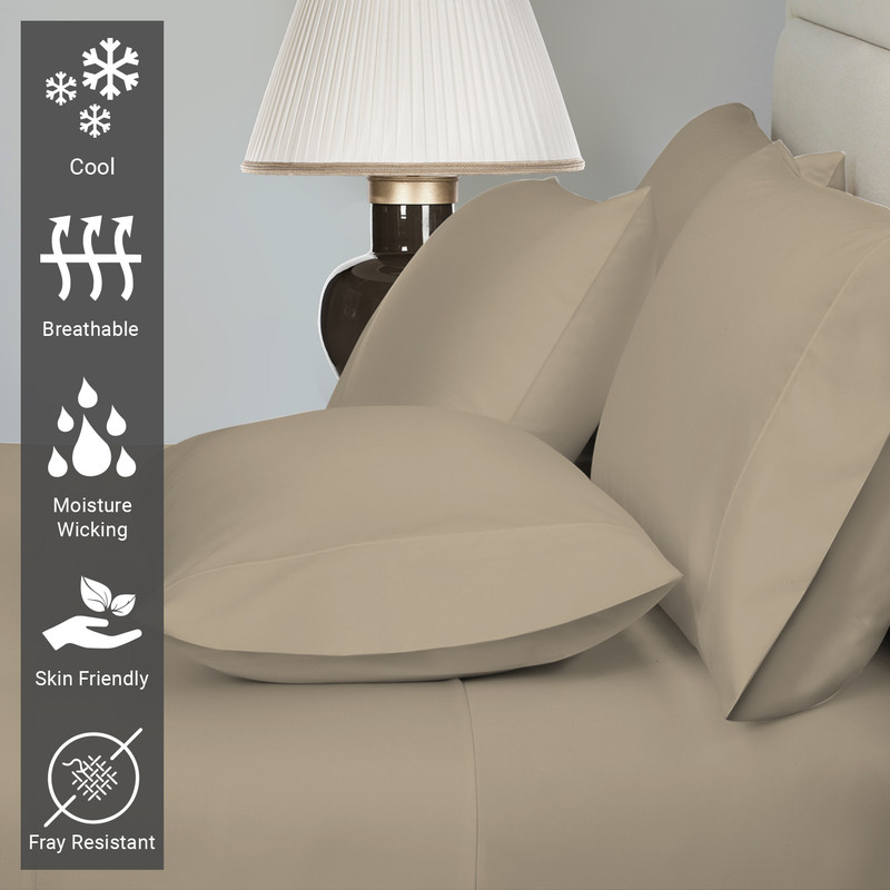 Pizuna 400 Thread Count 6Pc Simply Taupe Luxury Bed Sheets Set King With 4 Pillow Cases, 100% Long Staple Cotton Sateen Sheets King, Light Weight Soft Bed Sheets Fits Upto 15Inch, 6Pc Value Pack