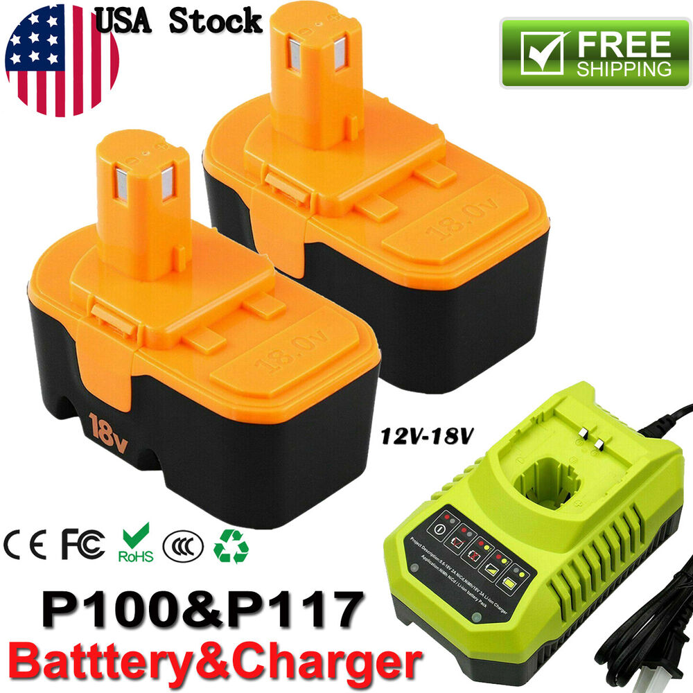 For Ryobi ONE+ PLUS P100 P101 13022 ABP1801 18V 2x4.0Ah Batteries & P100&P117 12V-18V 1xCharger