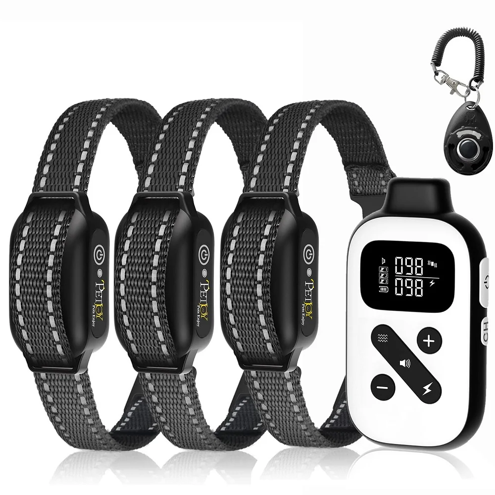 PetJoy Dog Training Collars For 3 Dogs,Dog Shock Collar With Remote,3600 Ft Range Training and Auto Anti Bark Collar,Shock Collar With Beep,Vibration& Shock