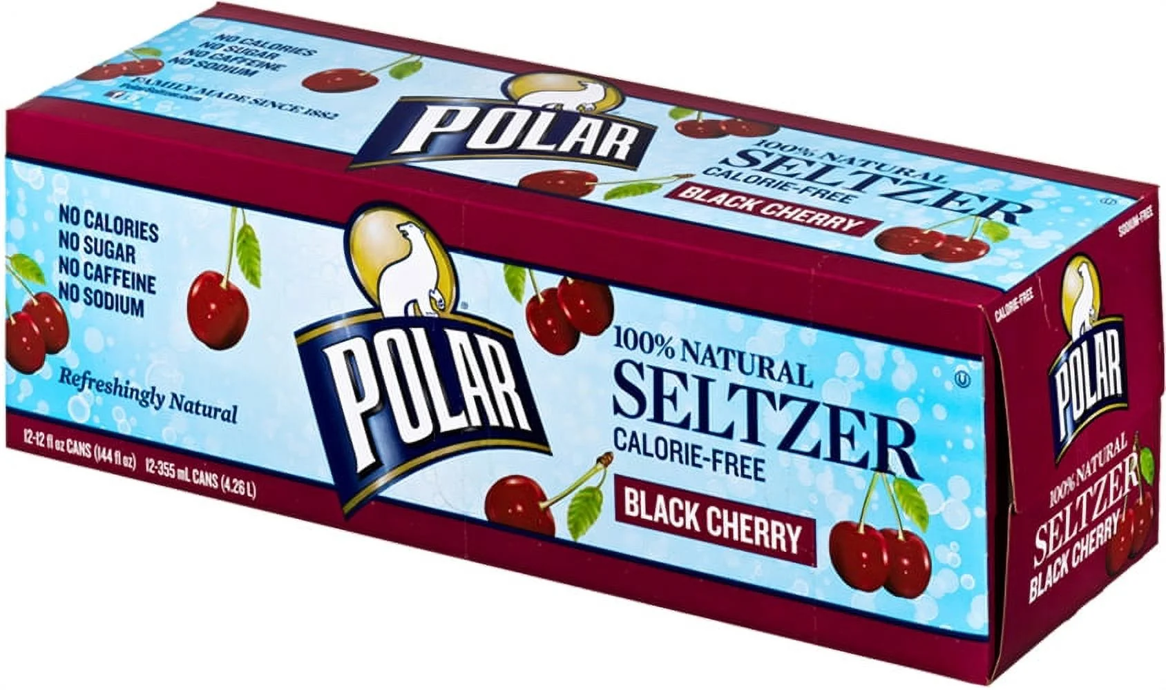 Polar Seltzer Water, Black Cherry, 12 Fl Oz, 24 Count