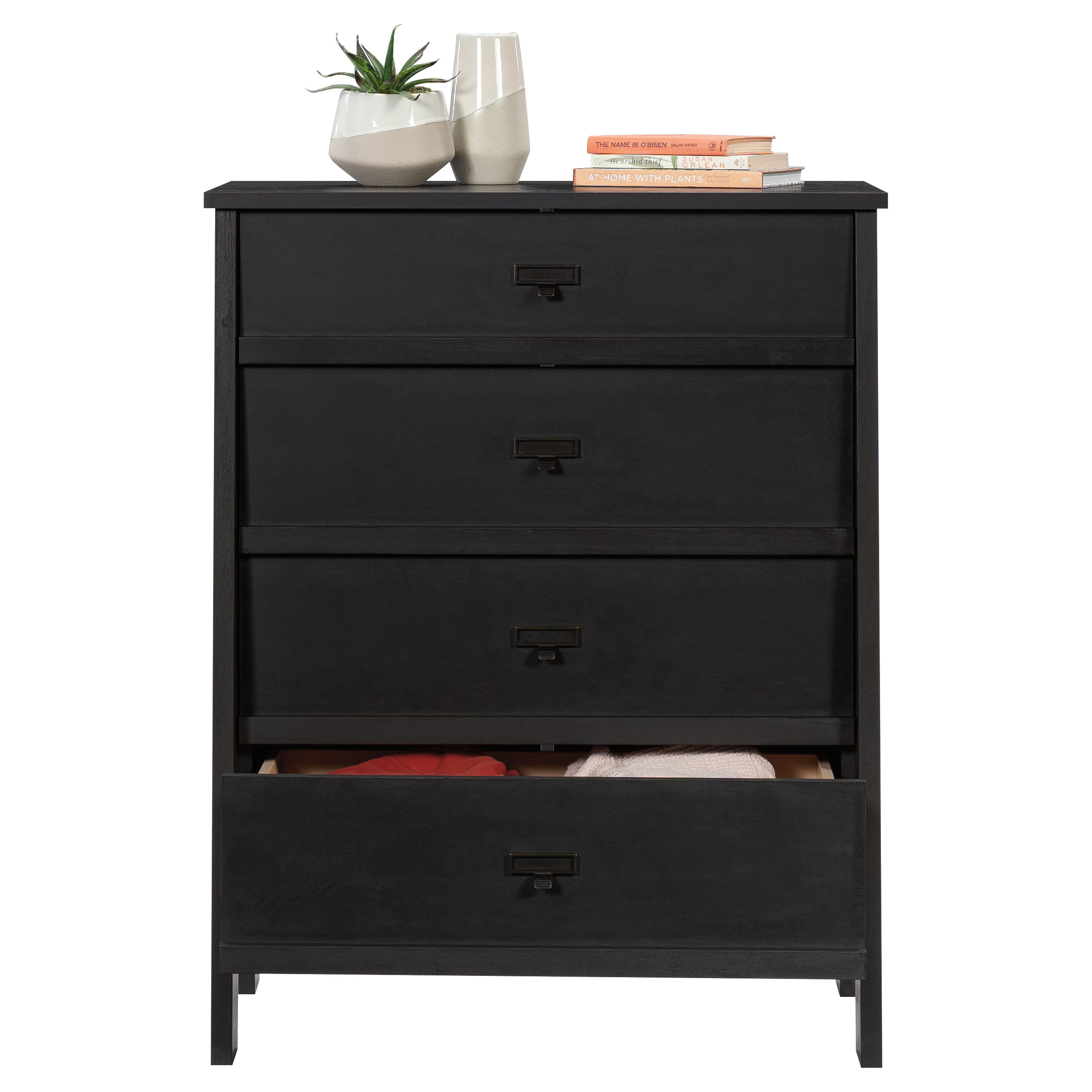 Sauder Trestle 4-Drawer Bedroom Dresser in Raven Oak, Raven Oak Finish