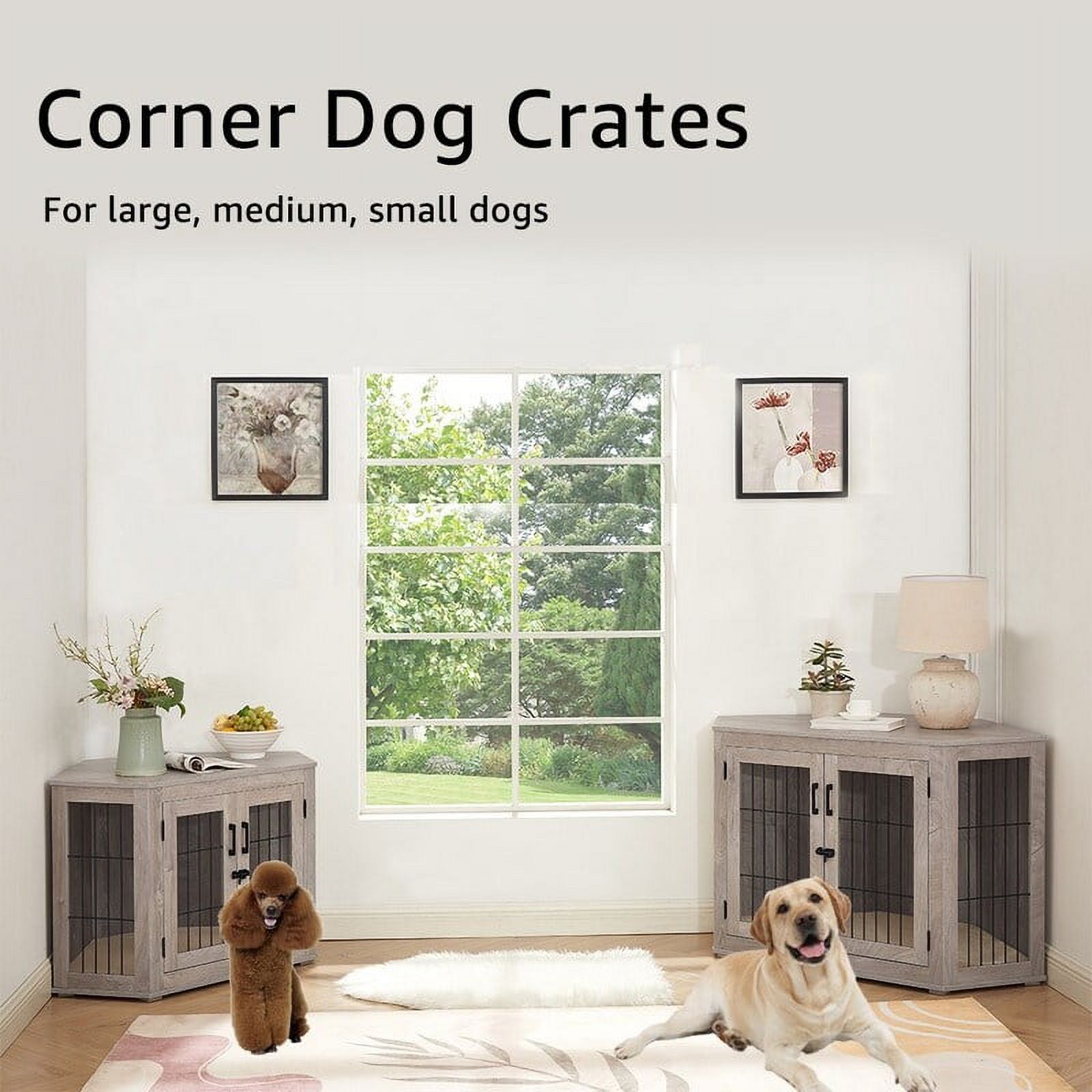 Corner Dog Crate Furniture, Wooden Dog Kennel End Table 26.77