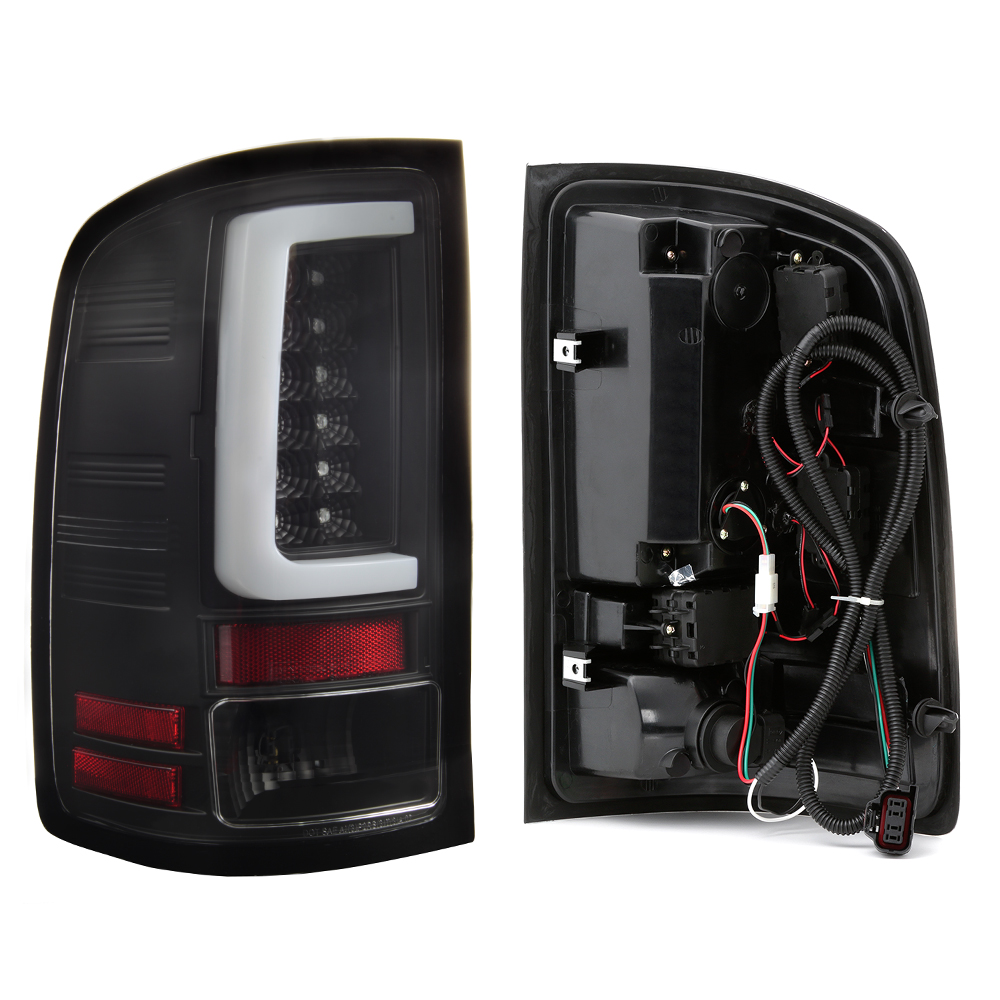 AKKON - For 2007-2013 GMC Sierra 1500 2500 3500 HeavyDuty Tube LED Black Tail Lights Lamps Pair Left+Right