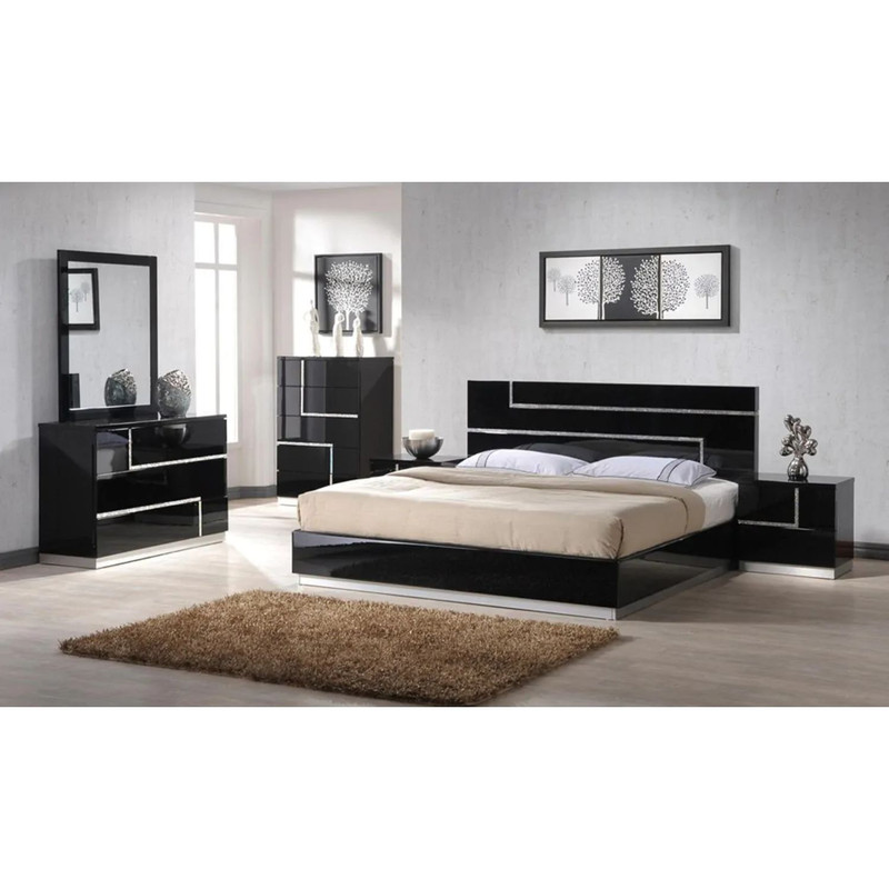 Lucca 5-Piece Bedroom Set, Black Lacquer, Queen