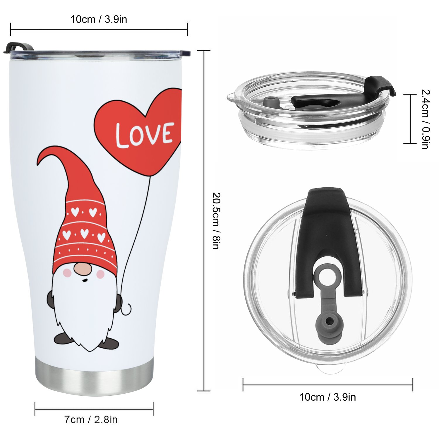 Hidove Stainless Steel Tumbler, Cute Valentine Gnome 30oz Leak Proof & Stainless Steel Bottle for Hot & Cold Drinks - Coffee Travel Mug, Water Metal Canteen, Thermal Cup