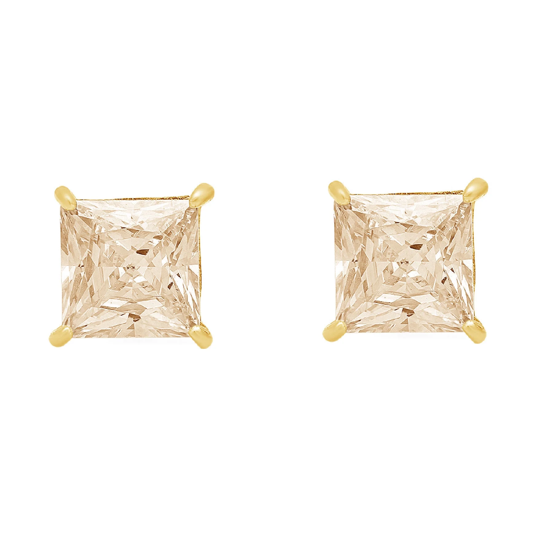 1 ct princess cut studs Yellow Moissanite 18k yellow gold earrings screw back