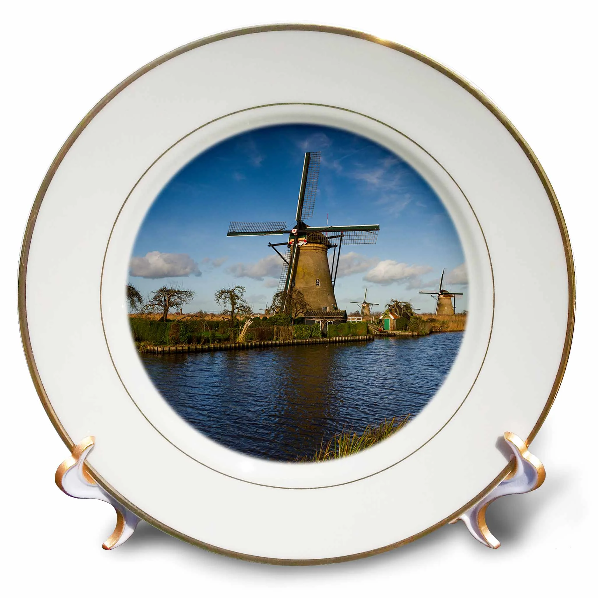 Netherlands, Kinderdijk. Traditional Dutch windmills 8 inch Porcelain Plate cp-313801-1