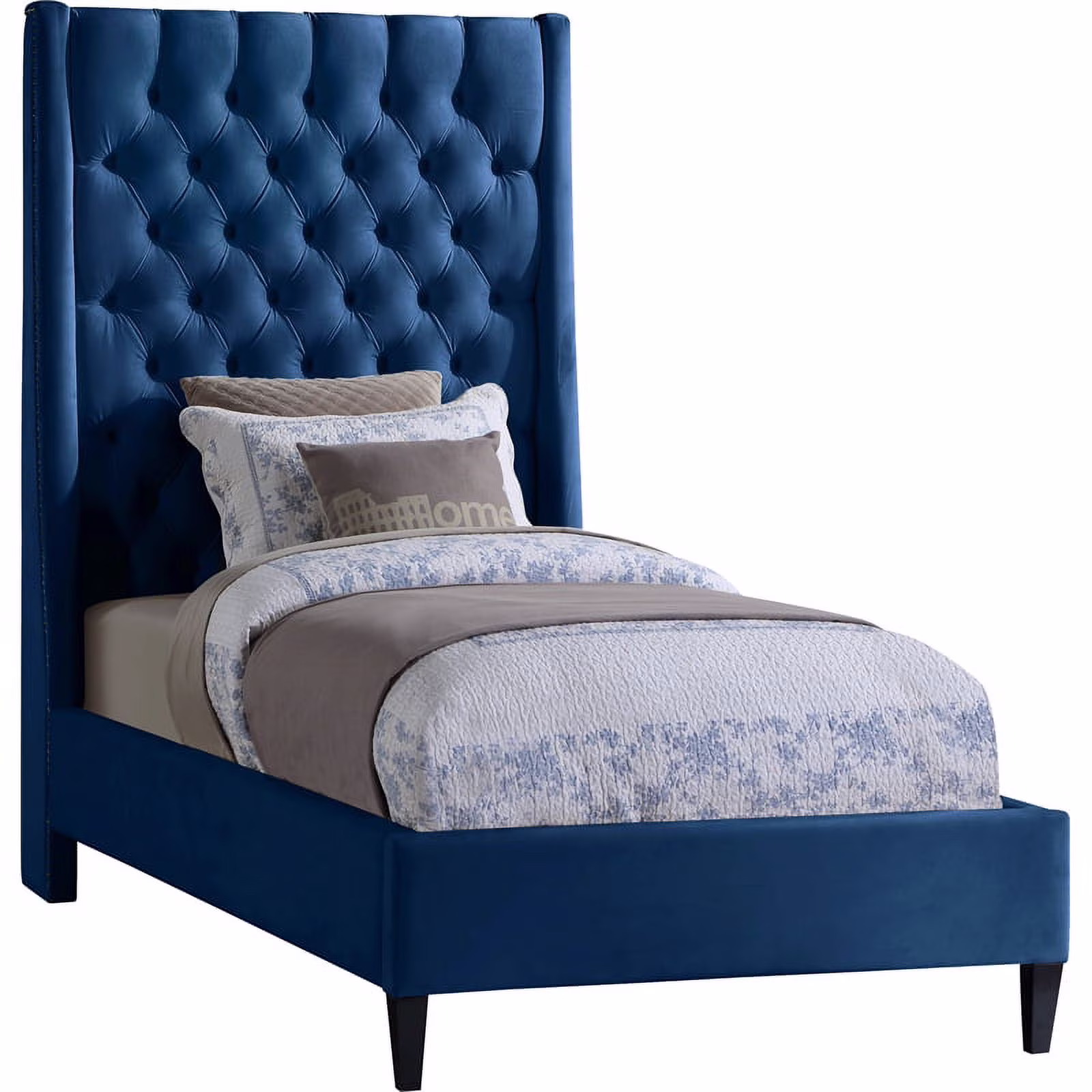 Meridian Furniture Fritz Navy Velvet Twin Bed