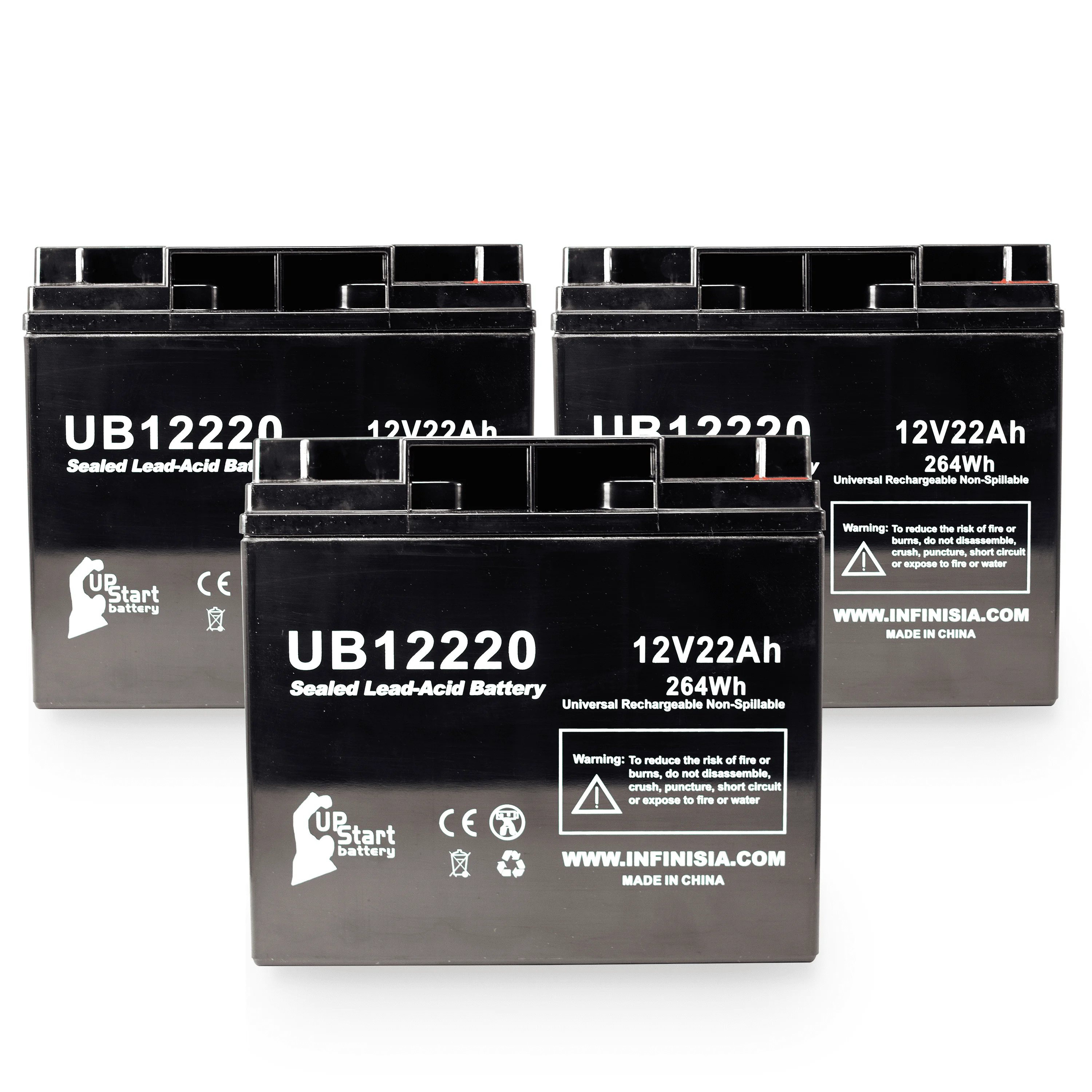 3x Pack - Compatible YUASA NP1712 Battery - Replacement UB12220 Universal Sealed Lead Acid Battery (12V, 22Ah, 22000mAh, T4 Terminal, AGM, SLA)