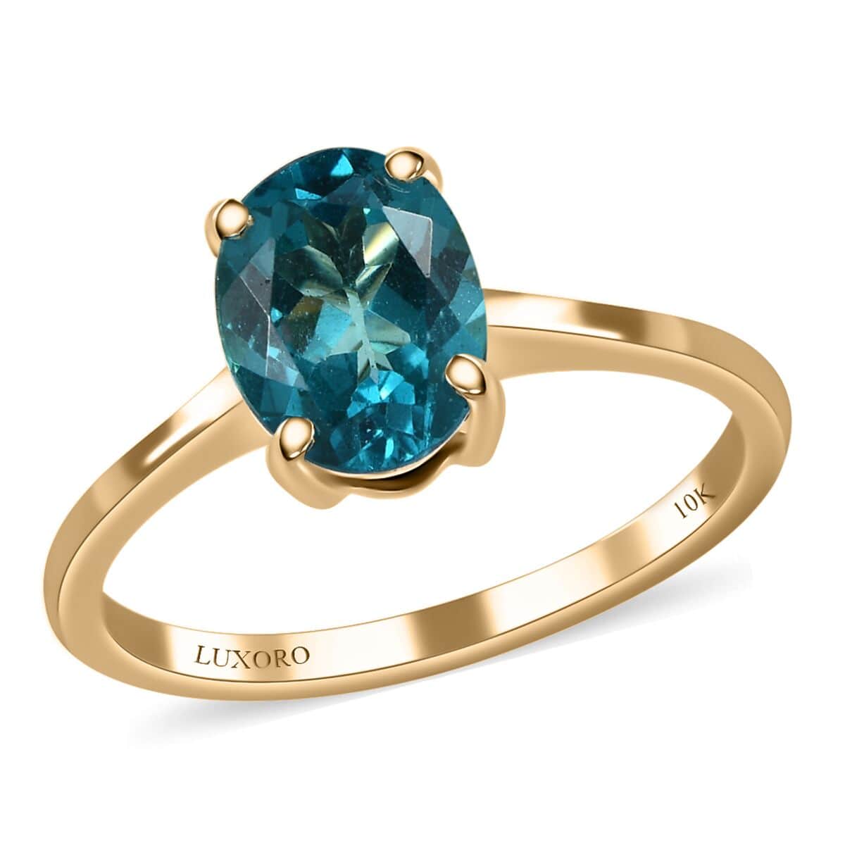 Shop LC Luxoro Jewelry for Women 10K Yellow Gold Solitaire Ring Oval Blue Apatite Size 5 Ct 1.1 Birthday Gifts for Women
