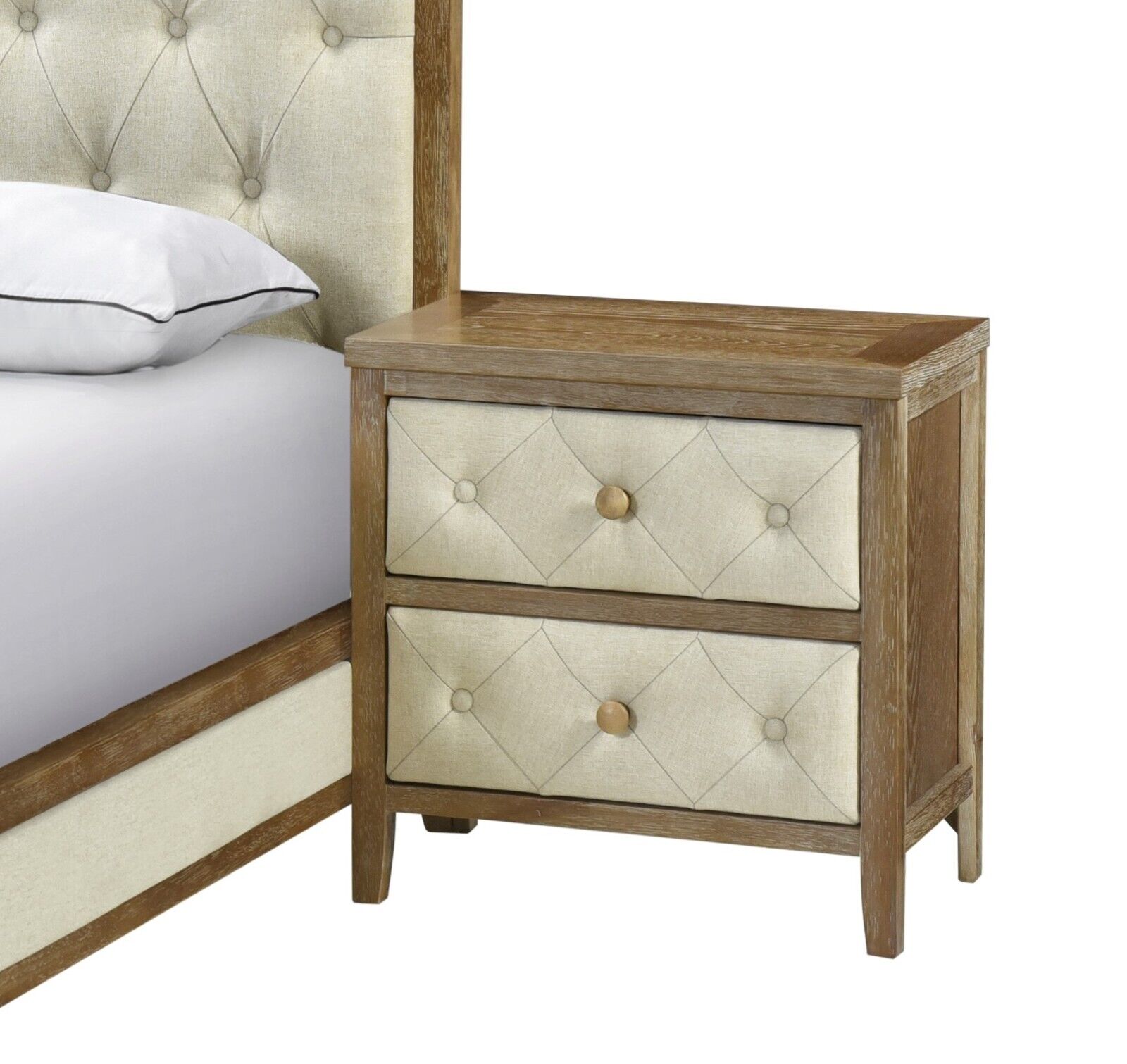 Modern Bedroom 3pc Queen Bed and 2x Nightstand Set Button-Tufted Walnut Finish Wooden Furniture
