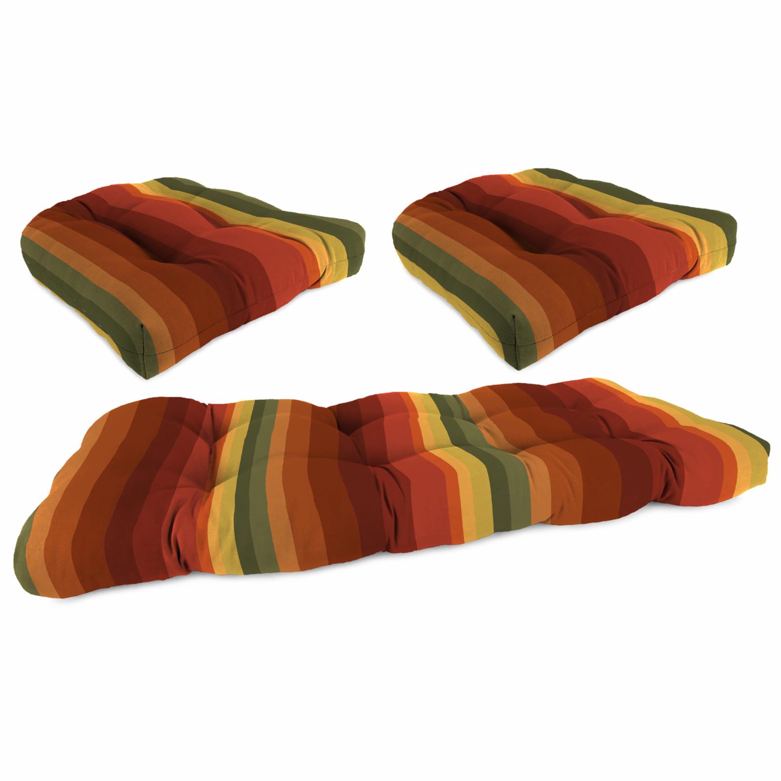 Jordan Manufacturing 3-Piece Tufted Outdoor Cushion Set with 1 Wicker Bench Cushion and 2 Wicker Seat Cushions