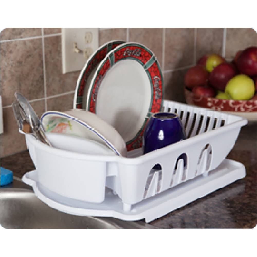 Sterilite Dish Drainer Dry Rack 2 Piece Sink Drainboard Set Plastic White, 2-Pack