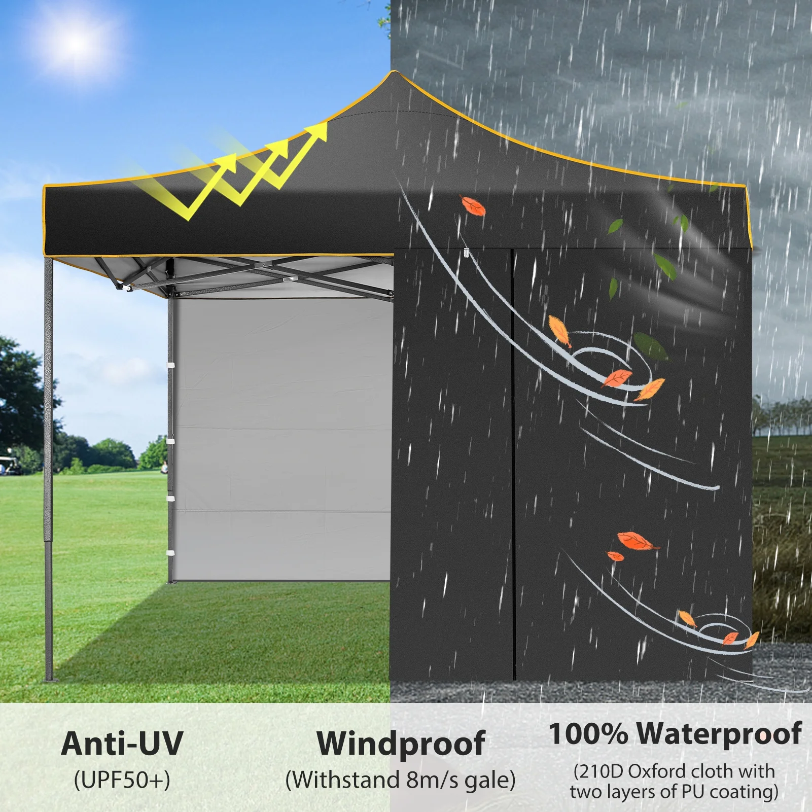 SANOPY 10x10 ft Pop up Canopy Tent Anti-UV Waterproof Outdoor Canopy Instant Party Wedding Backyard Gazebo Tent Shade Shelter with 4 Removable Side Walls for Backyard Patio Parties (Black)