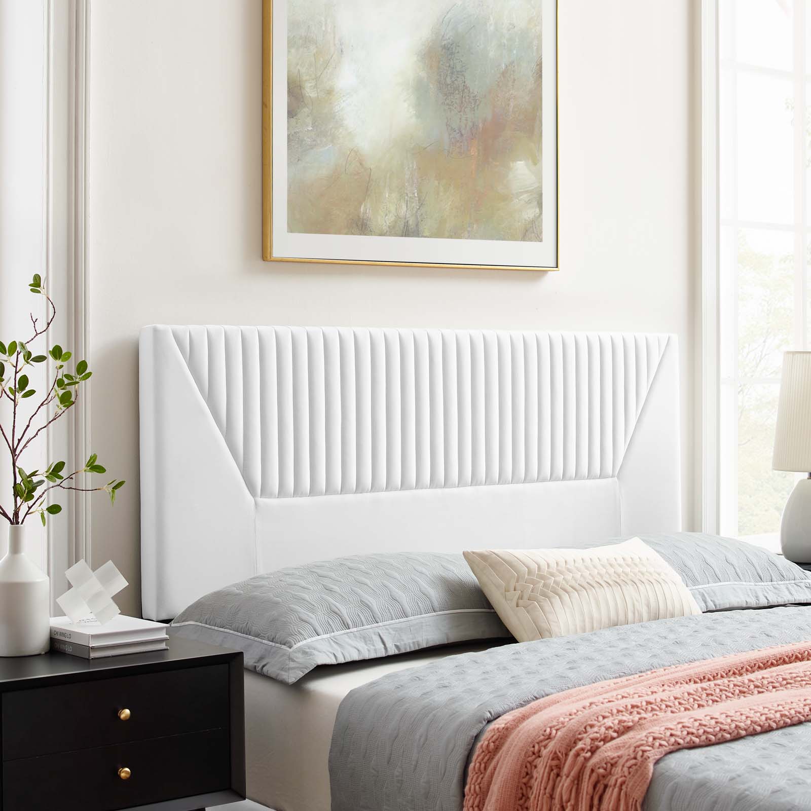 Modway Patience Channel Tufted Performance Velvet King/California King Headboard in White