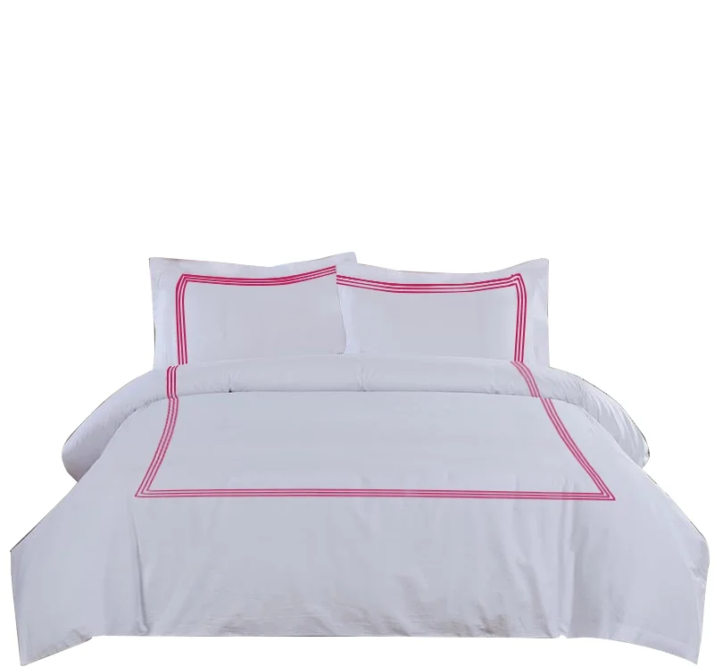 BedDecor Luxury Soft Brushed 600-Thread-Count Egyptian Cotton Embroidered Duvet Cover Set with Beautiful 3-Stripe Embroidery Emperor, Hot Pink Solid