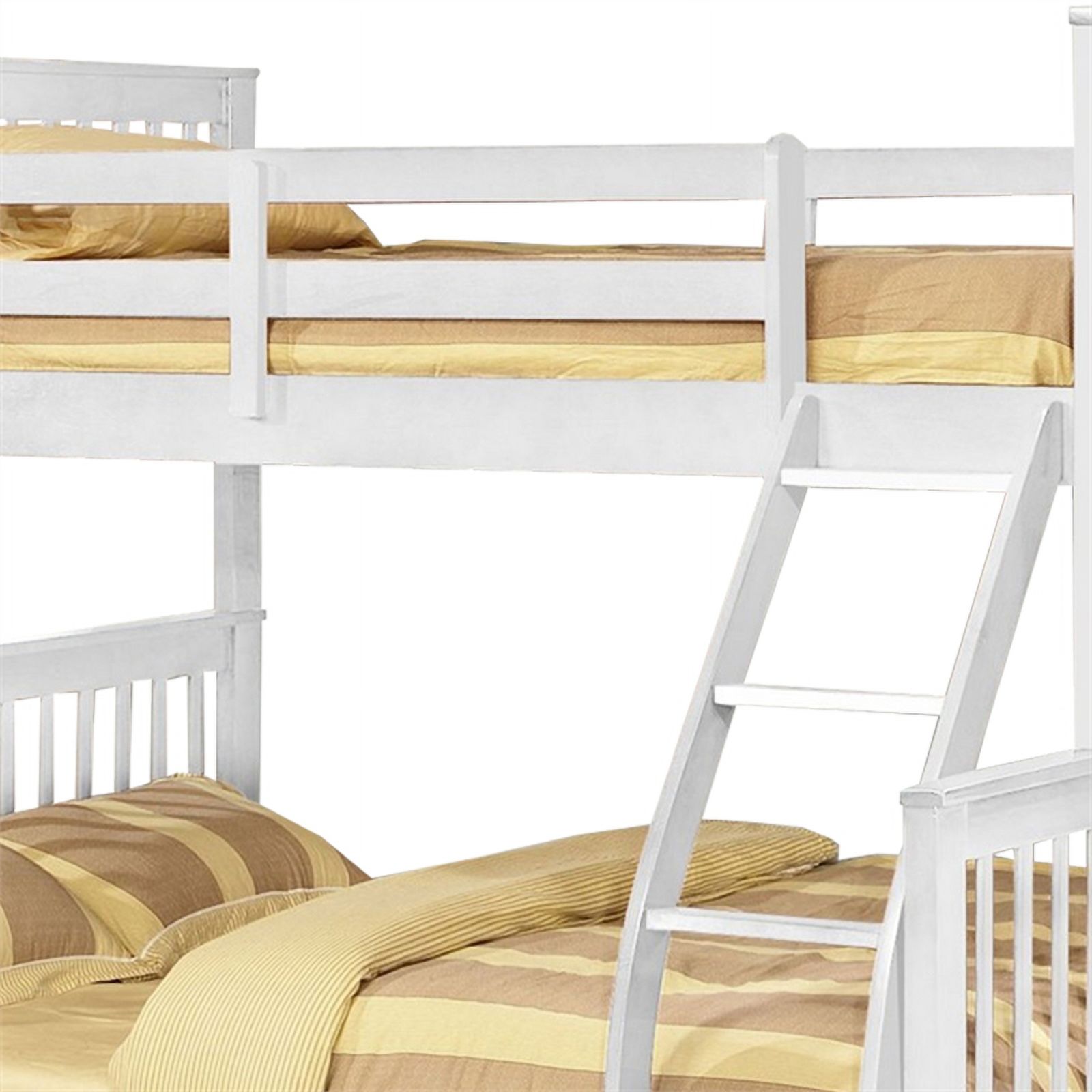 Benjara Mission Style Wooden Twin Over Full Bunk Bed with 2 Drawers, White
