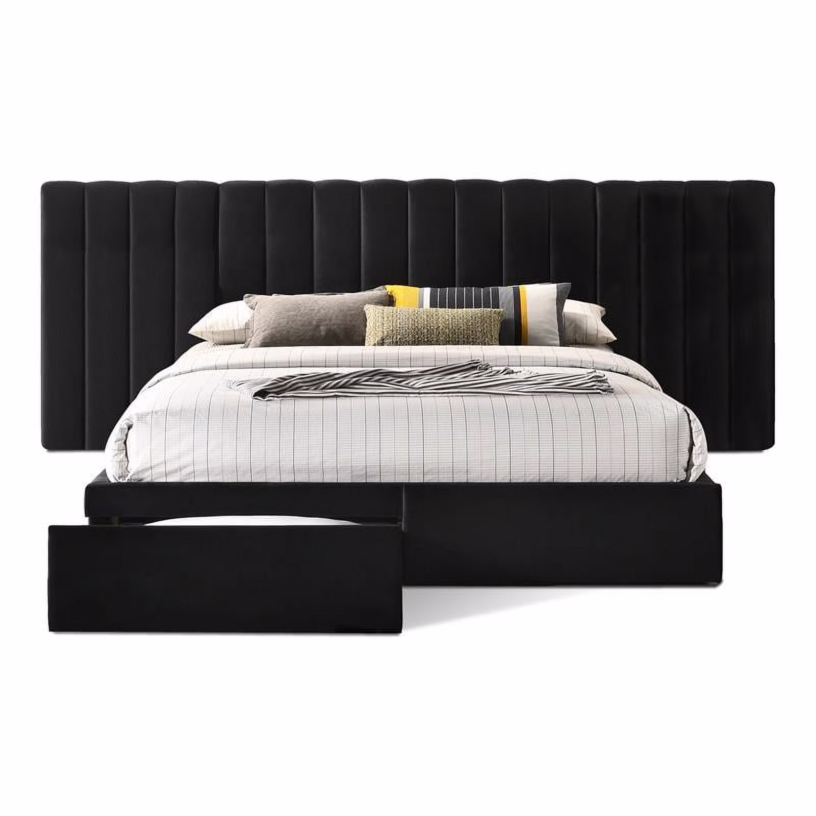 Uptown-Modern Solid Wood/Velvet King Headboard with Footboard in Black