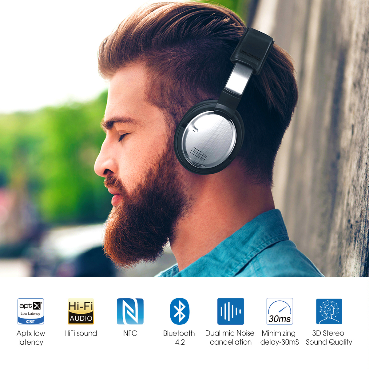 New Bee Active Noise Cancelling Wireless Headphones w/Mic over-Ear Bluetooth Headset for Zoom, Skype