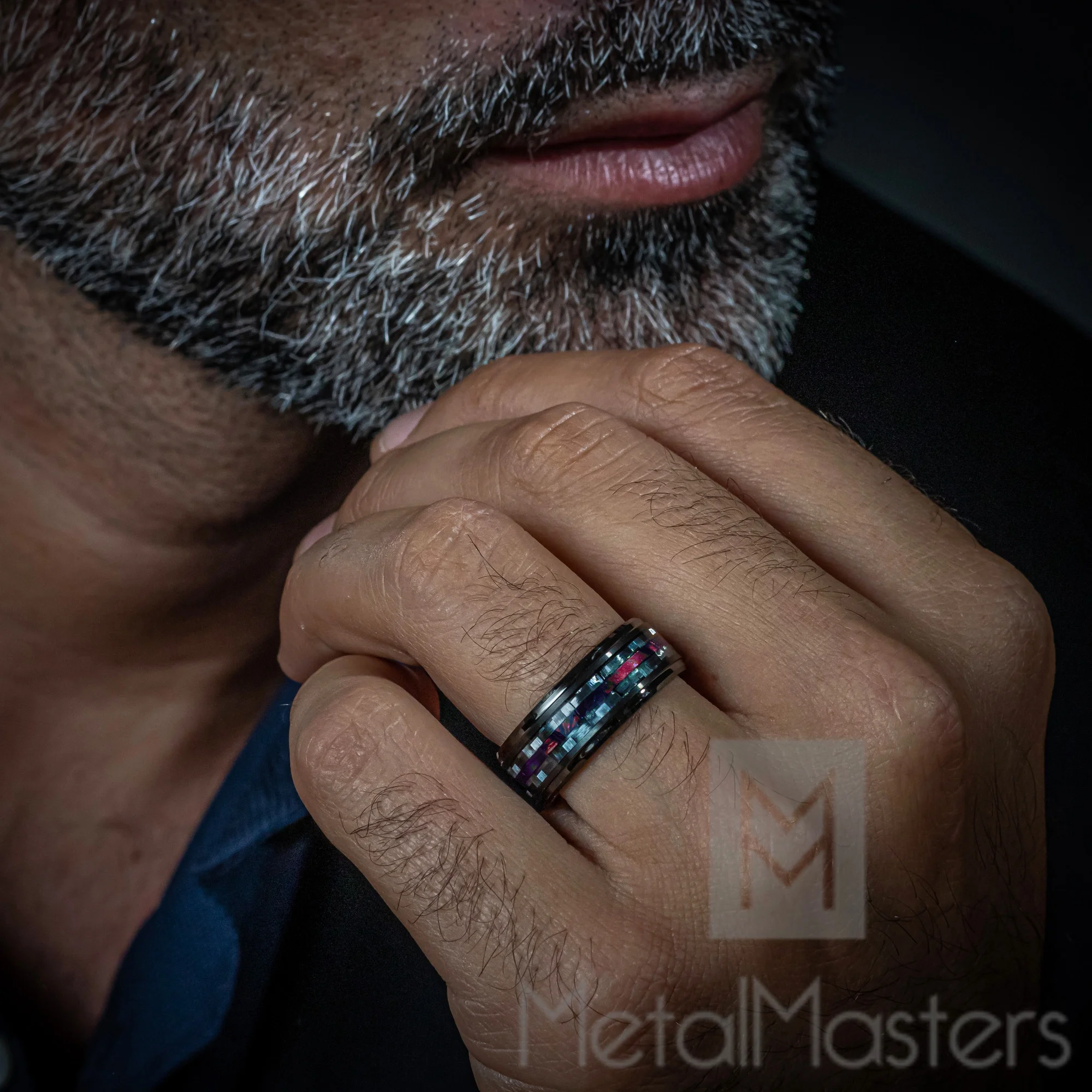 Metal Masters Carbon Fiber Tungsten Carbide Ring Red Wood Wedding Band Gunmetal 8MM