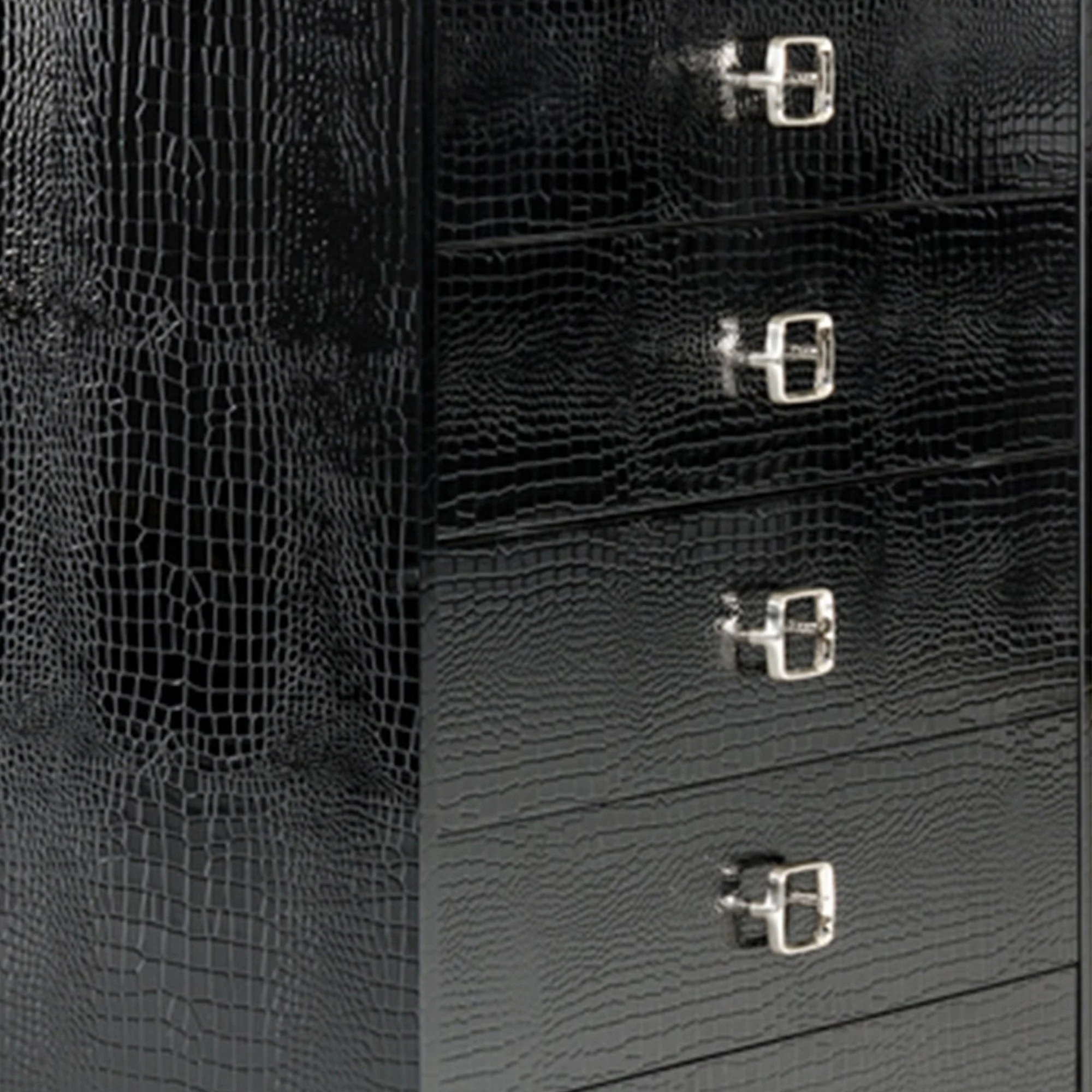 Benjara BM301317 49 in. Hart Dresser with 5 Drawers & Crocodile Skin Texture, Lacquer & Black
