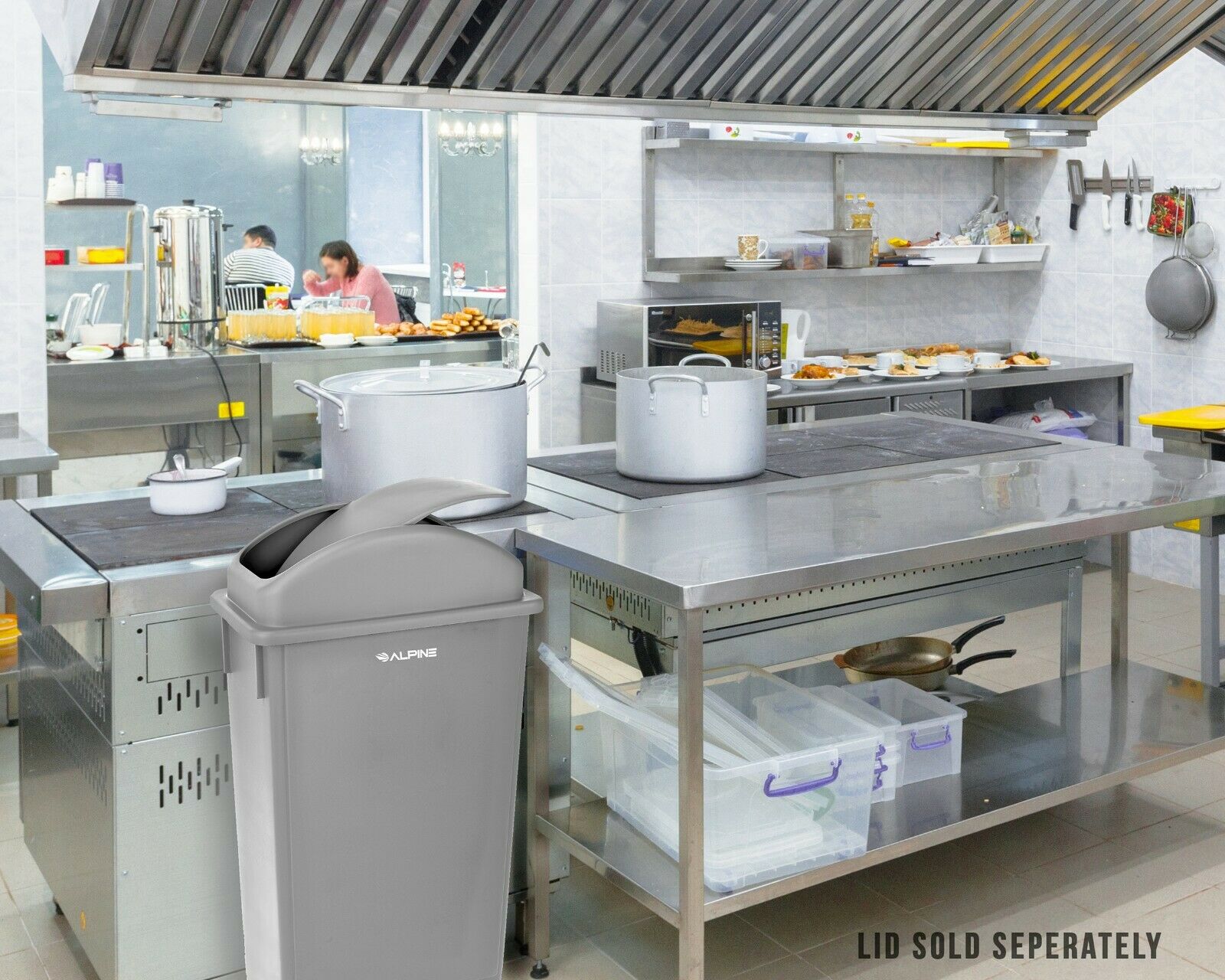 Alpine Industries 23 Gal Gray Slim Commercial Trash Can with Swing Lid Combo