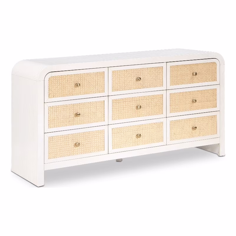 Meridian Furniture Siena White Ash Wood and Natural Cane Dresser