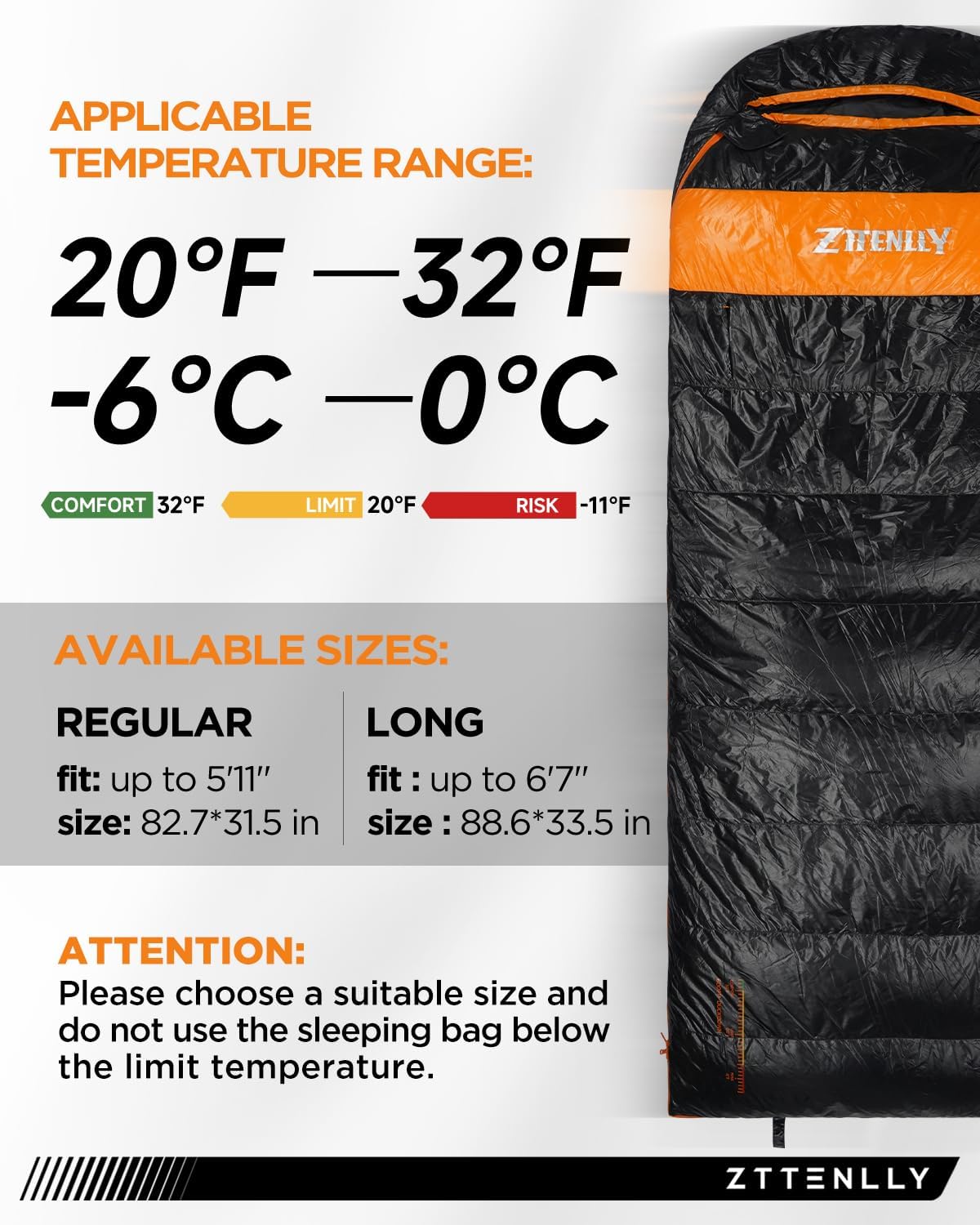 QCAI Down Sleeping Bag for Adults - Lightweight and Compact for Backpacking, Camping and Hiking - 550/600 FP, 0/20/30 Degree and 4-Season Sleeping Bag for Cold Weather