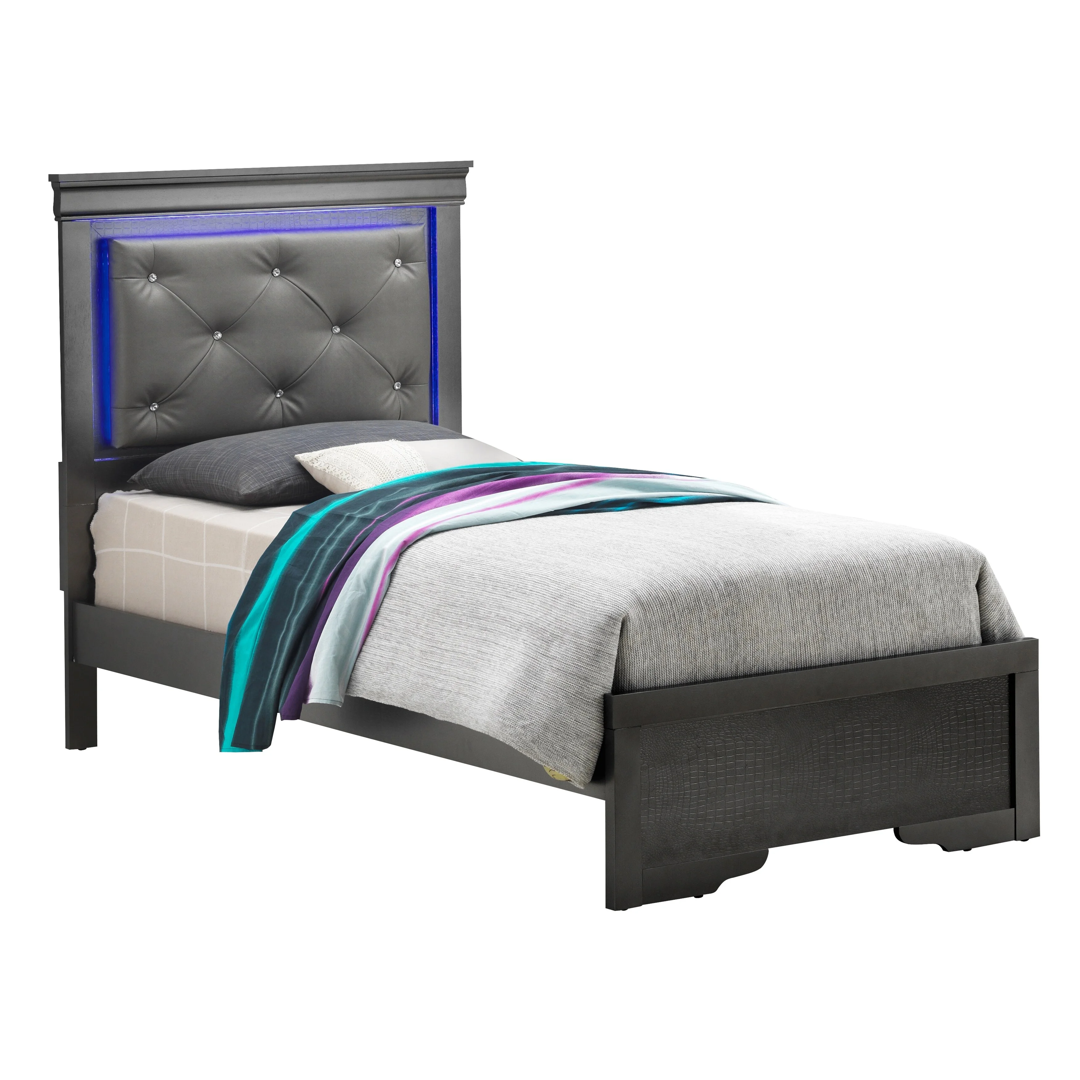 LYKE Home  Luna LED Headboard Metallic Black Bed King