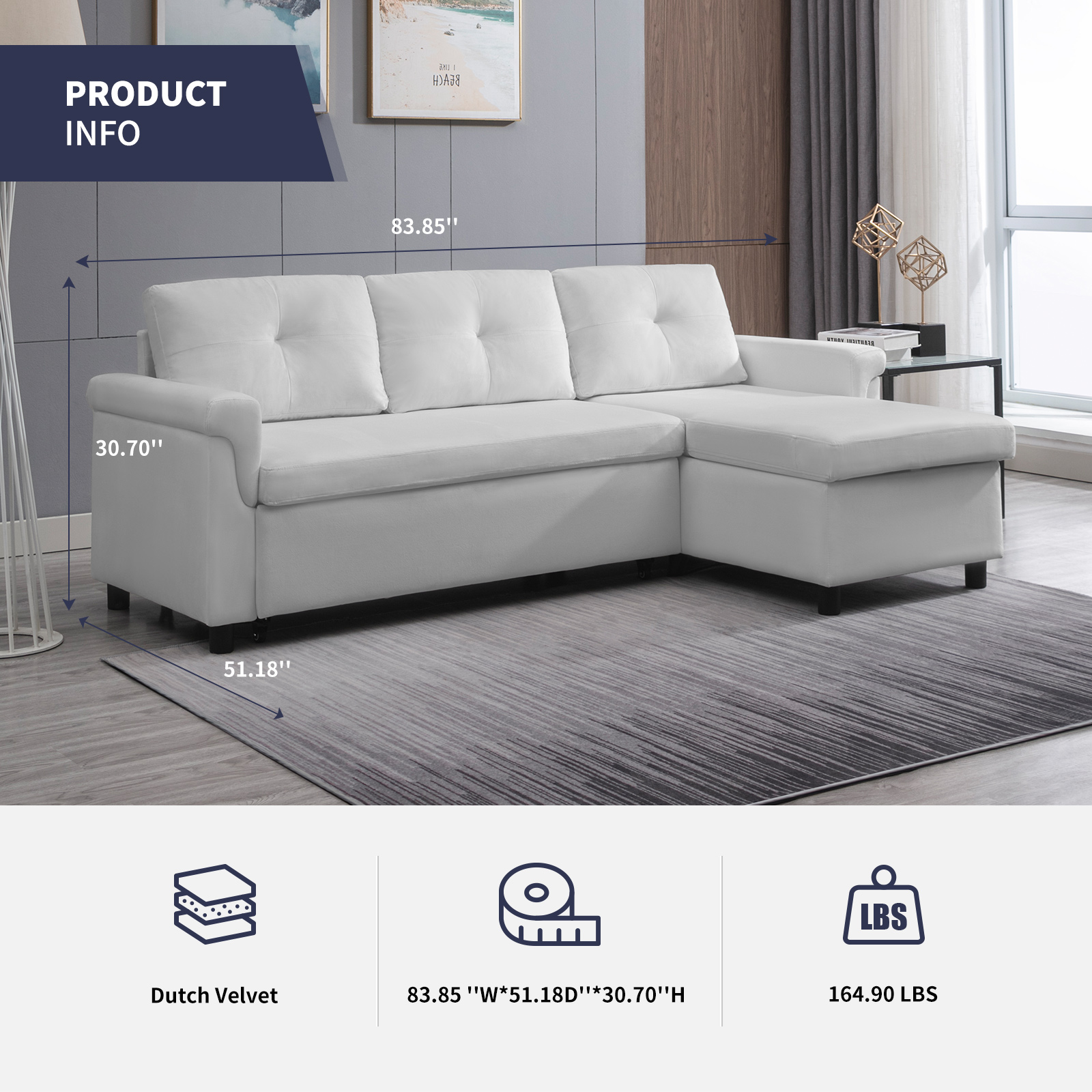 ijuicy Sectional Sleeper Sofa Couch with Storage Chaise Lounge, Pull Out Sofa Bed 3-Seat L-Shaped Sleeper Sofa, Full Size Reversible Futon Sofa Bed for Living Room, Apartment, Office-Light Grey