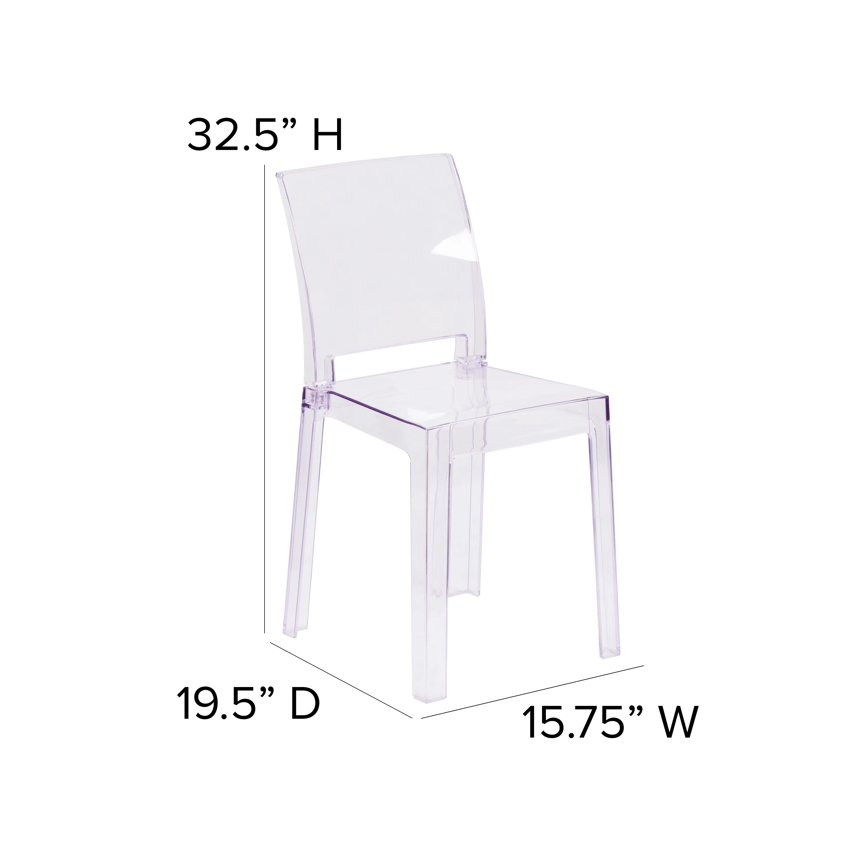 Flash Furniture Ghost Chair with Square Back in Transparent Crystal
