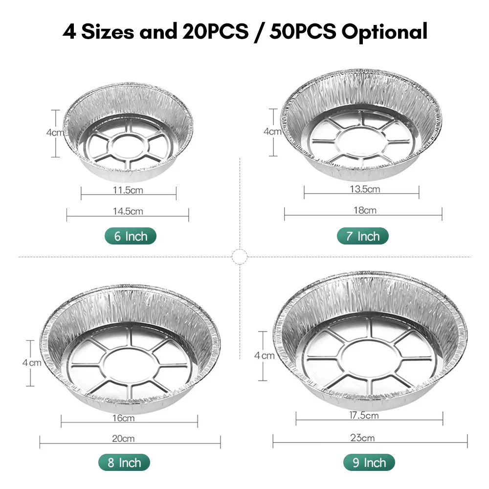 Tomfoto 50PCS 8 Inch Disposable Aluminum Foil Plates Round Tin Foil Pie Pans for Air Fryers Baking Cooking Storage Roasting