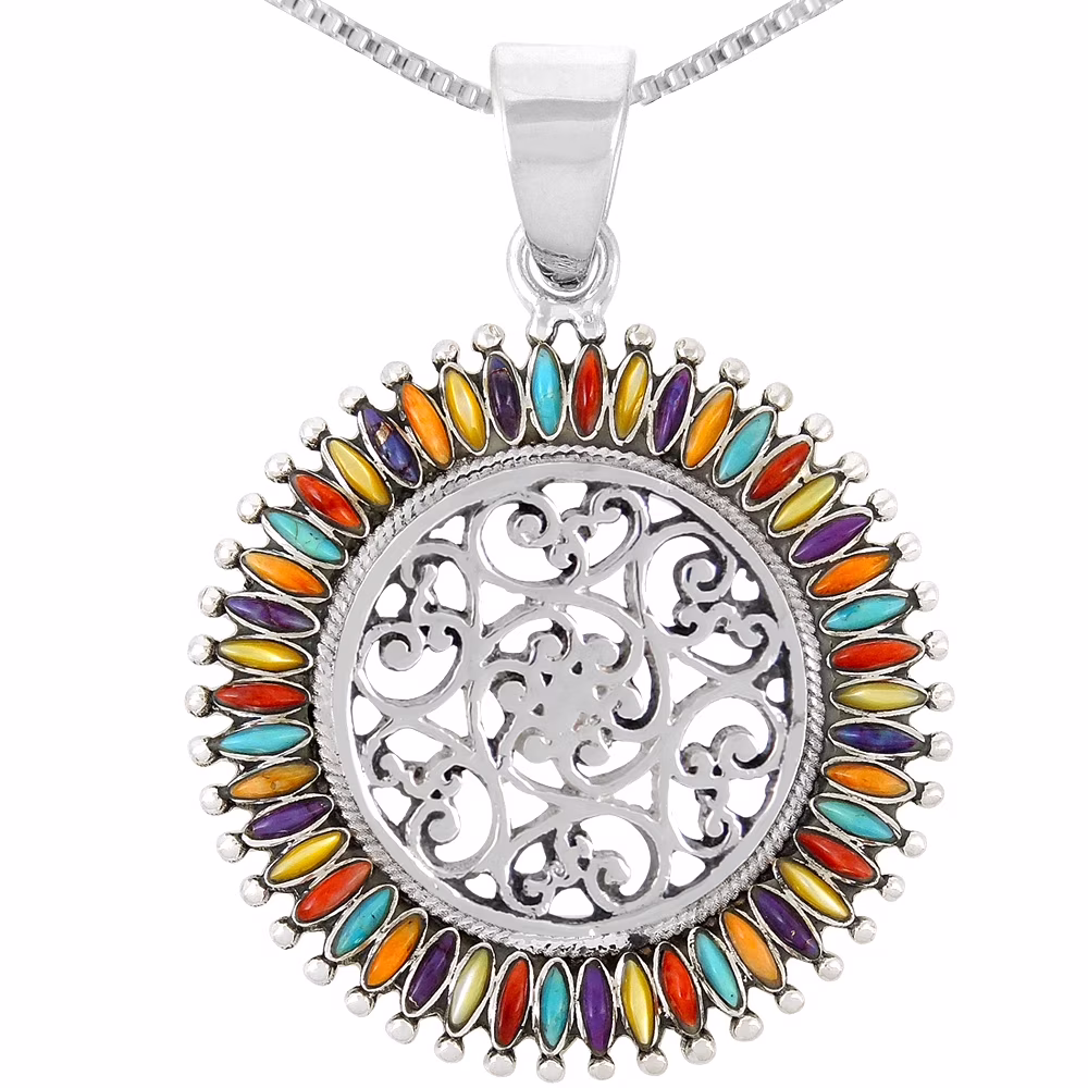 Turquoise Jewelry Necklace Multi-Colors for Women Sterling Silver 925 | Turquoise Network | PN3085-C71-B20