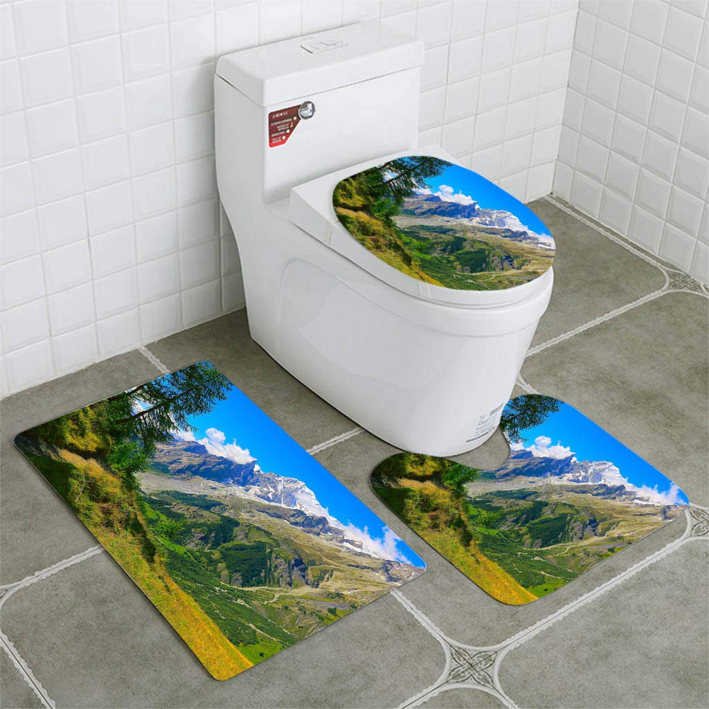 GOHAO Alpine Landscape Mont Blanc Pinnacles Hiking Trail Italian alps Aosta 3 Piece Bathroom Rugs Set Bath Rug Contour Mat and Toilet Lid Cover